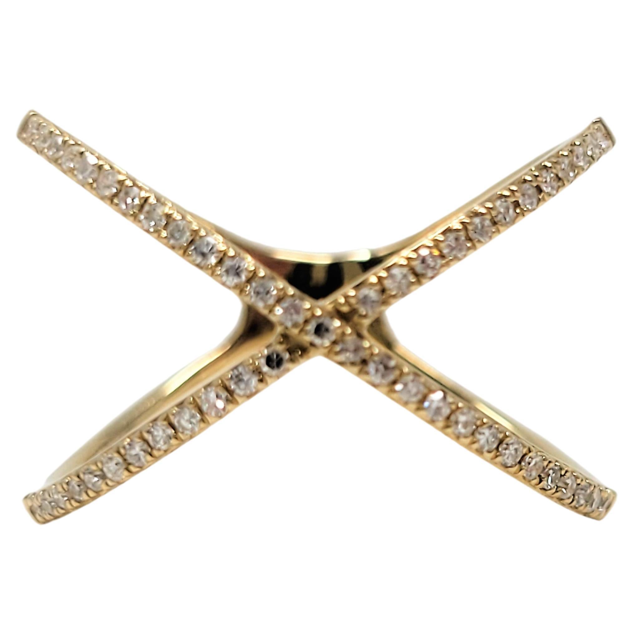 Diamond 14 Karat Yellow Gold X Ring For Sale