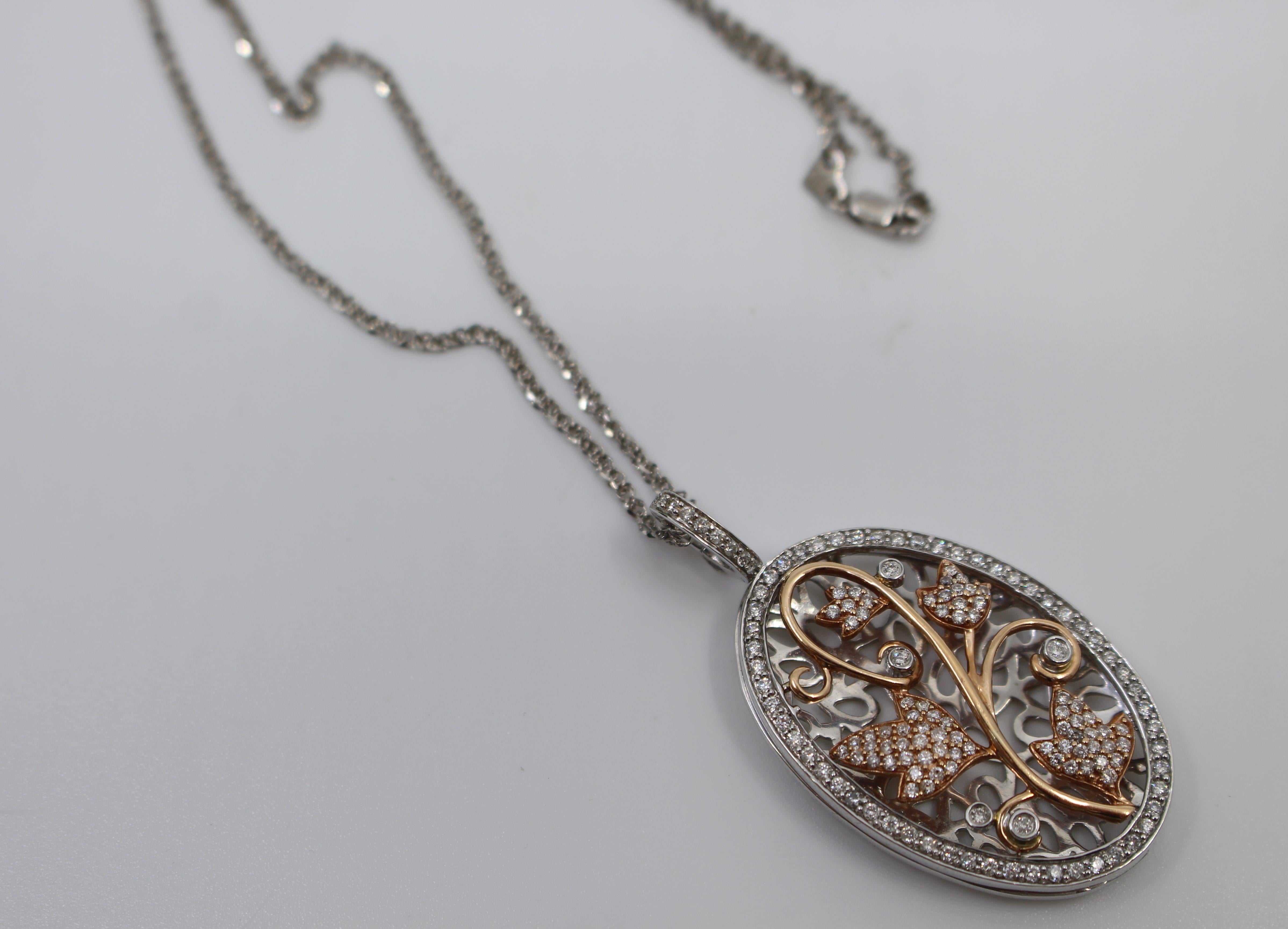 20th Century Diamond and 14-Carat Gold Oval Locket on Chain For Sale
