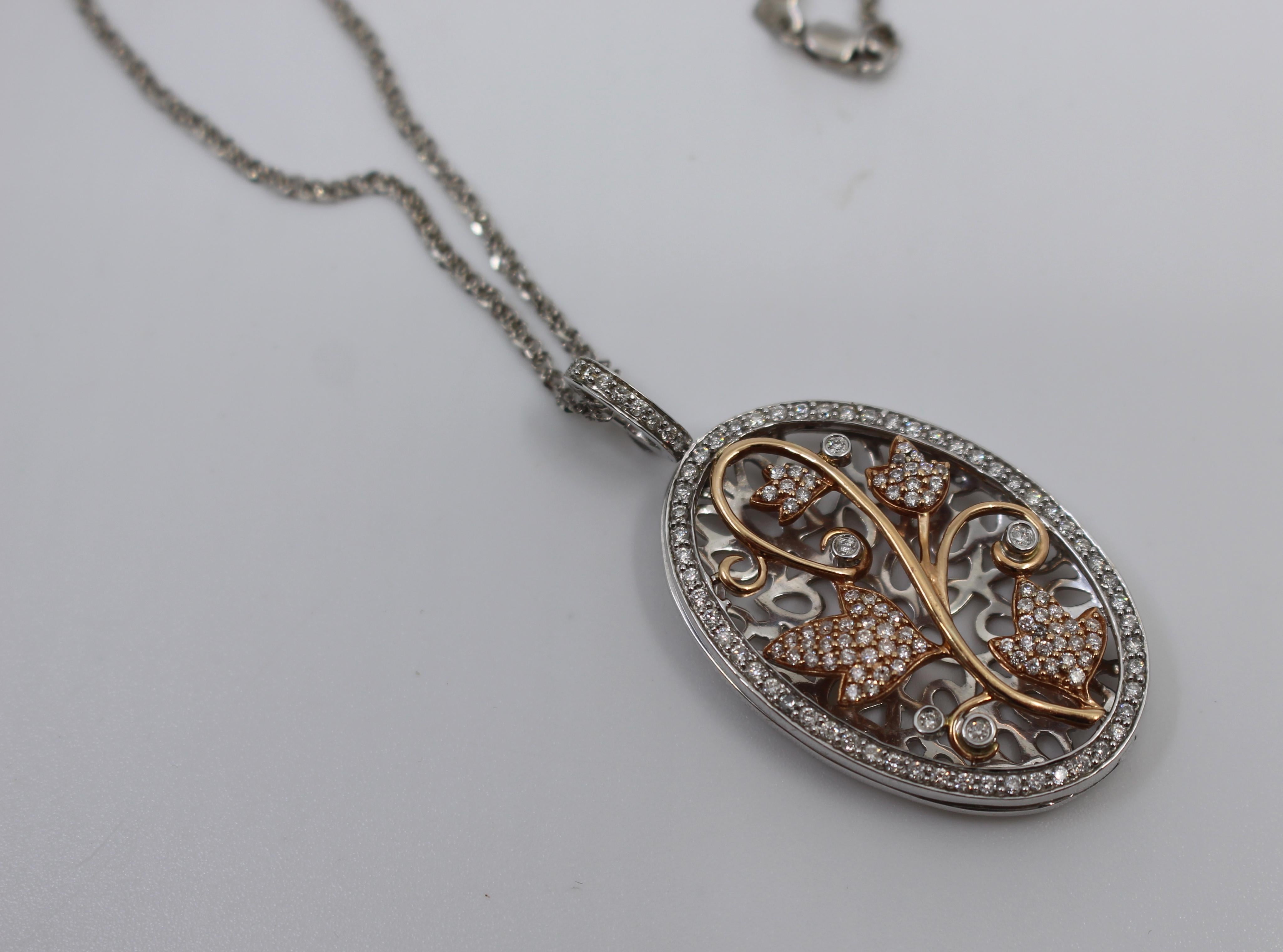 Platinum Diamond and 14-Carat Gold Oval Locket on Chain For Sale