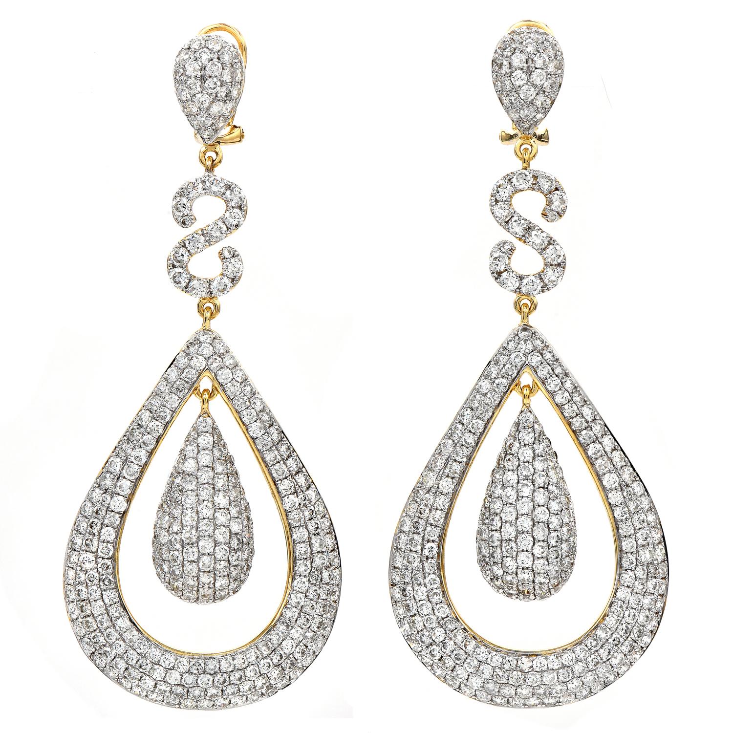 Modern Diamond 14k Gold Dangle Drop Chandelier Dangle Earrings
