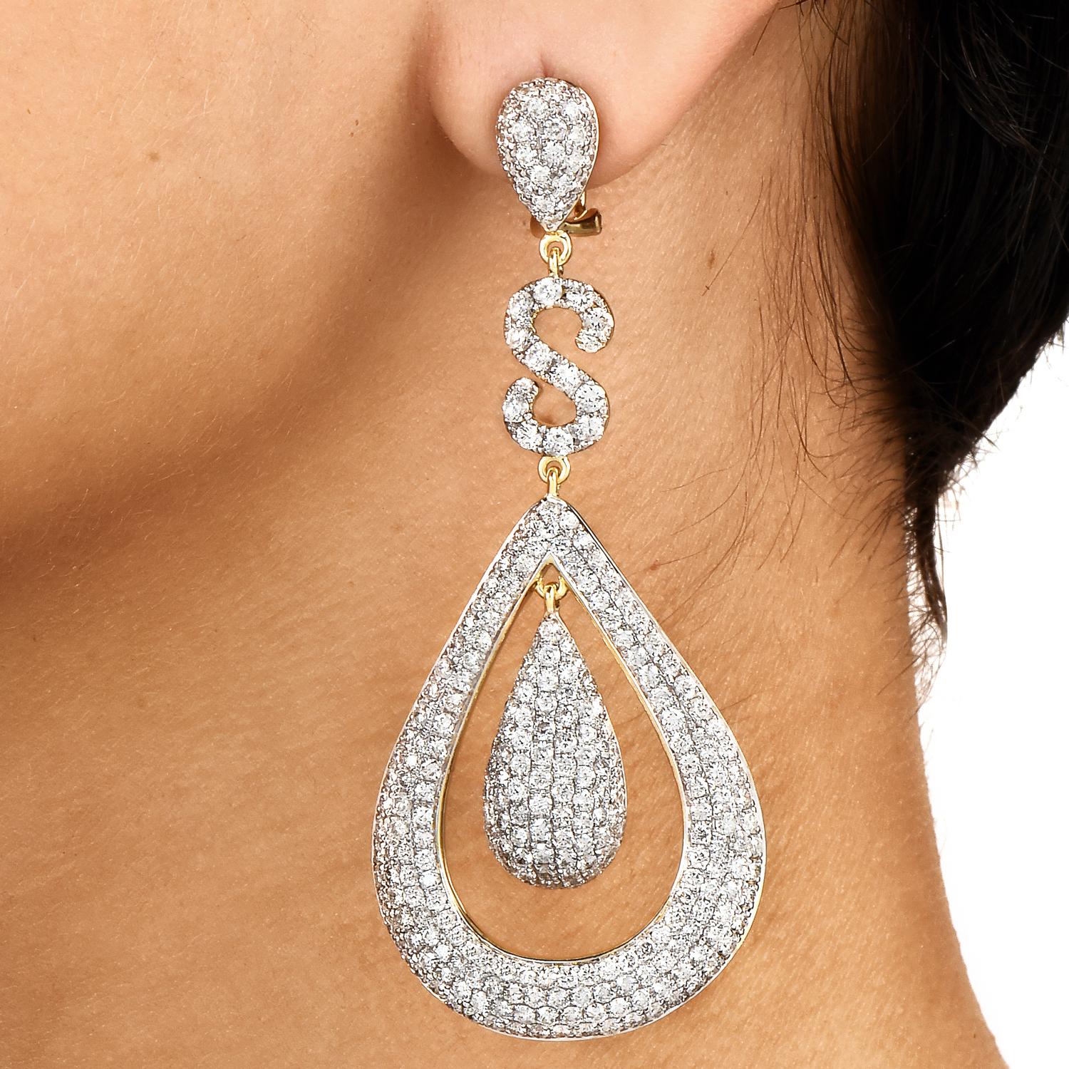 Women's Diamond 14k Gold Dangle Drop Chandelier Dangle Earrings