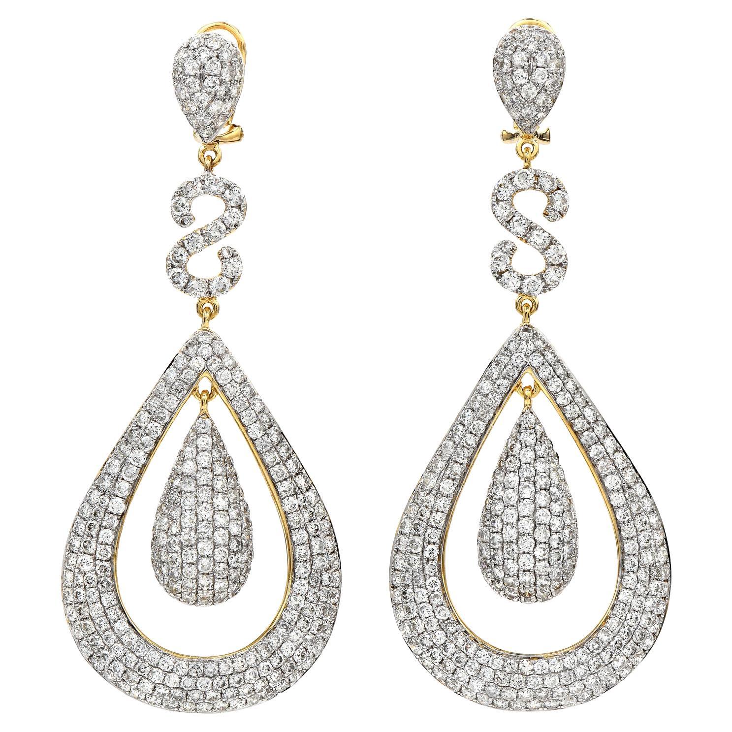 Diamond 14k Gold Dangle Drop Chandelier Dangle Earrings