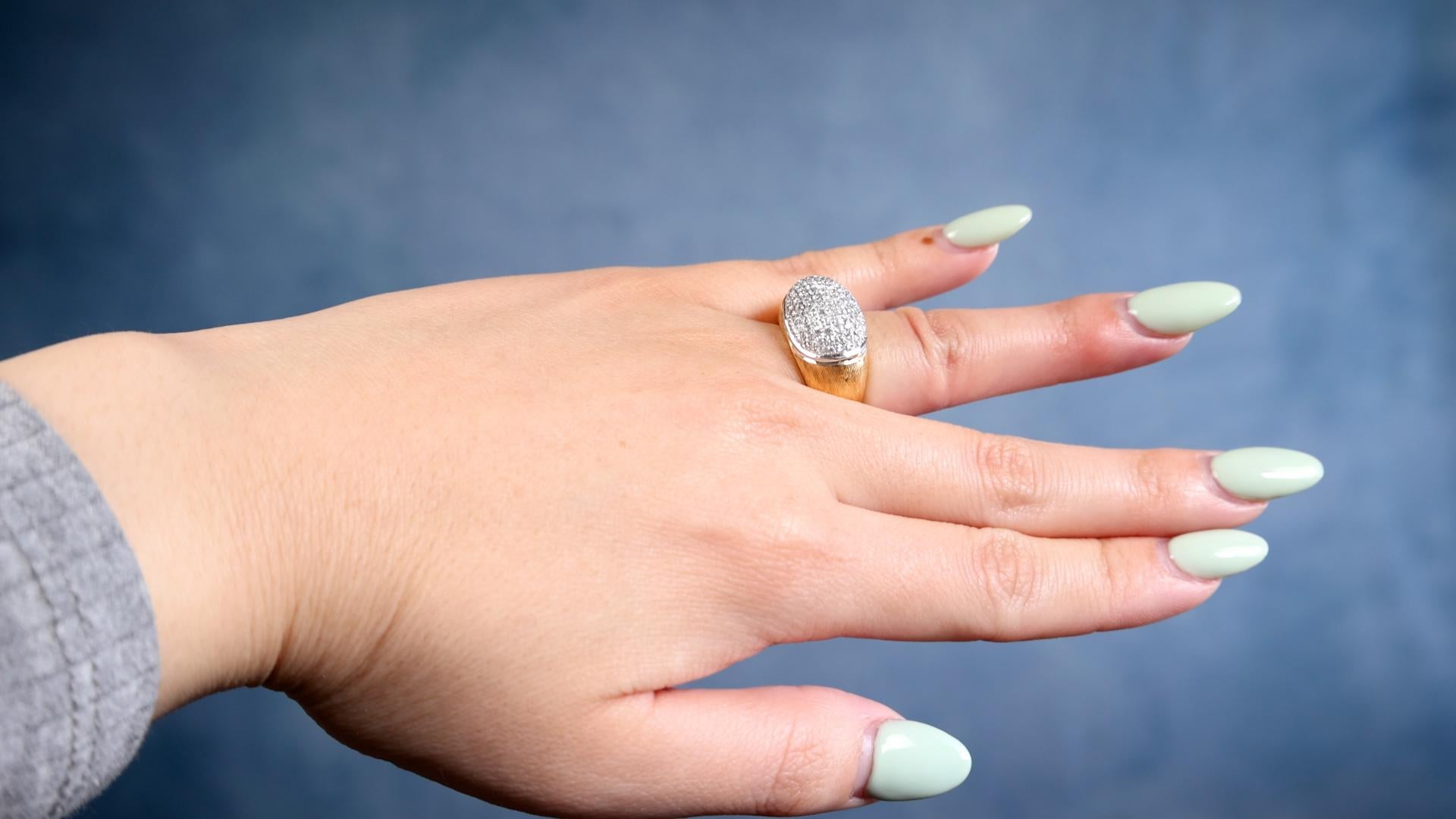 Brilliant Cut Diamond 14k Gold Dome Ring For Sale