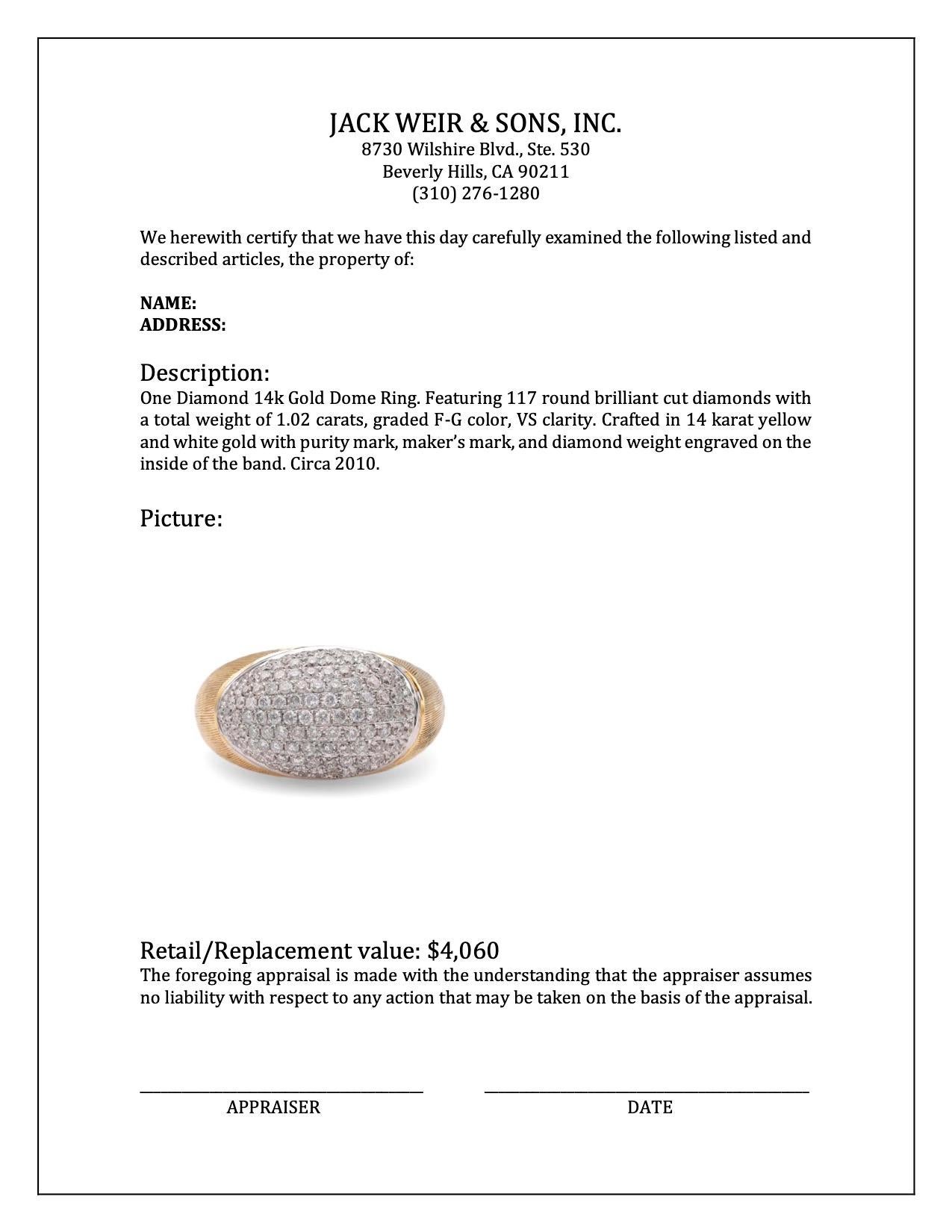 Women's or Men's Diamond 14k Gold Dome Ring For Sale
