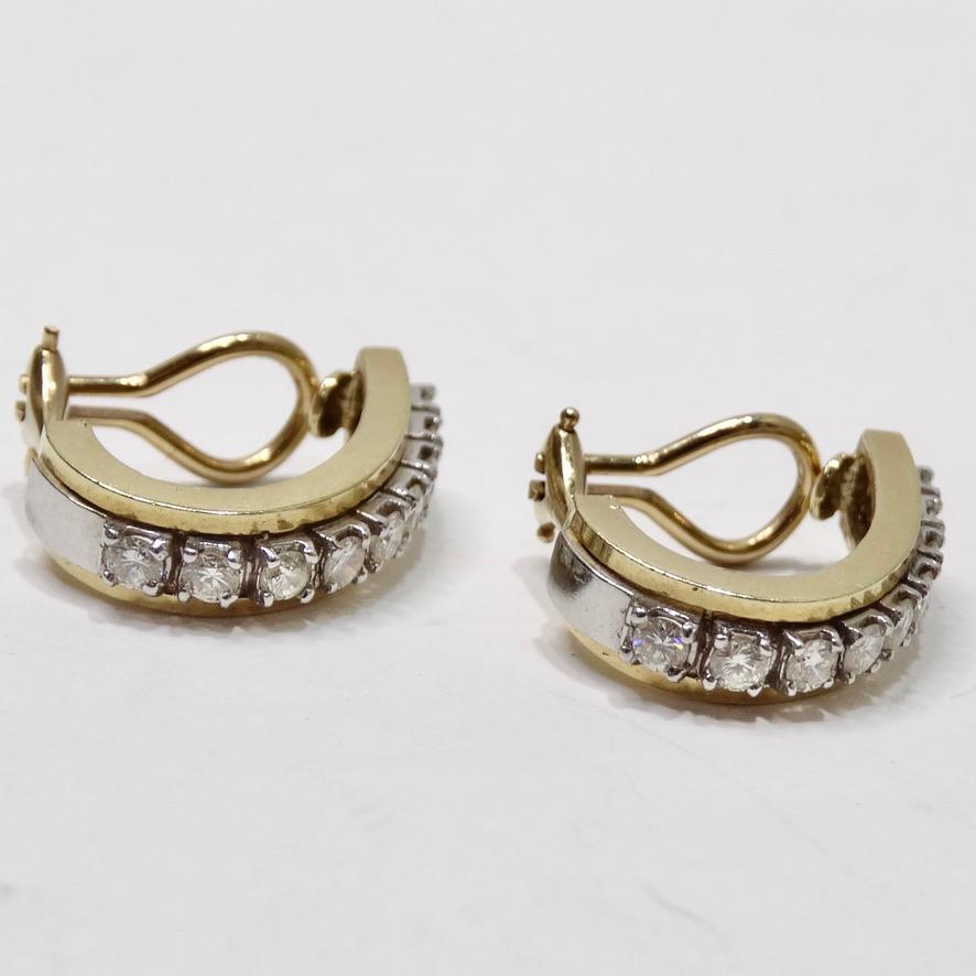 Round Cut Diamond 14K Gold Hoop Earrings For Sale