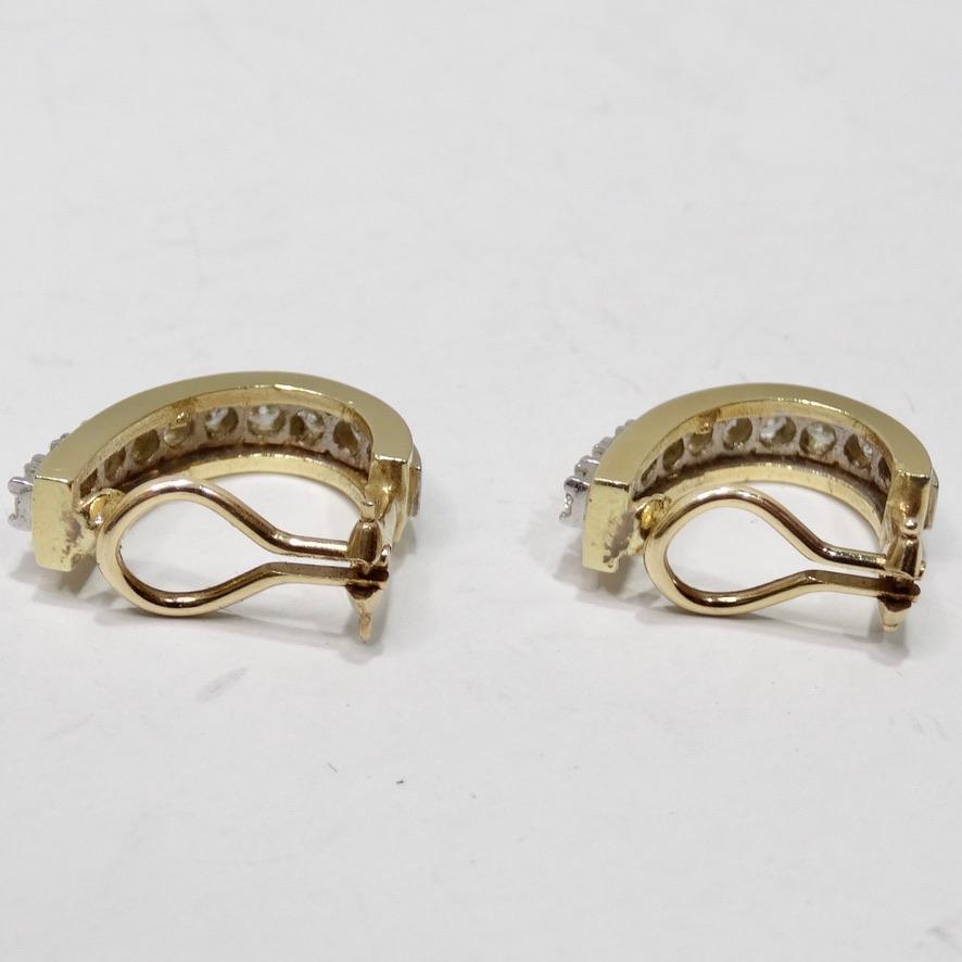 Women's or Men's Diamond 14K Gold Hoop Earrings For Sale