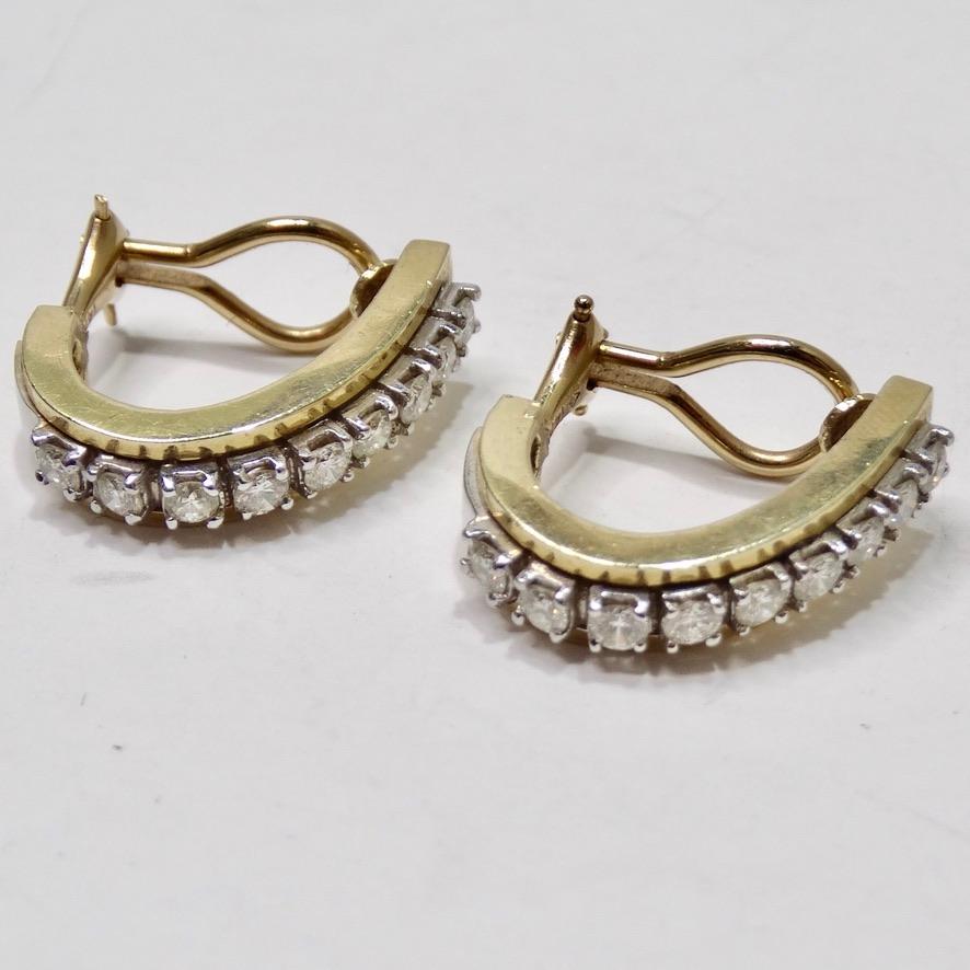Diamond 14K Gold Hoop Earrings For Sale 1