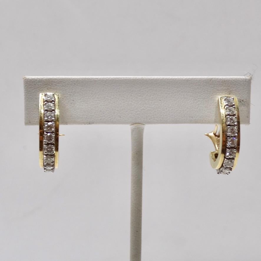 Diamond 14K Gold Hoop Earrings For Sale 3