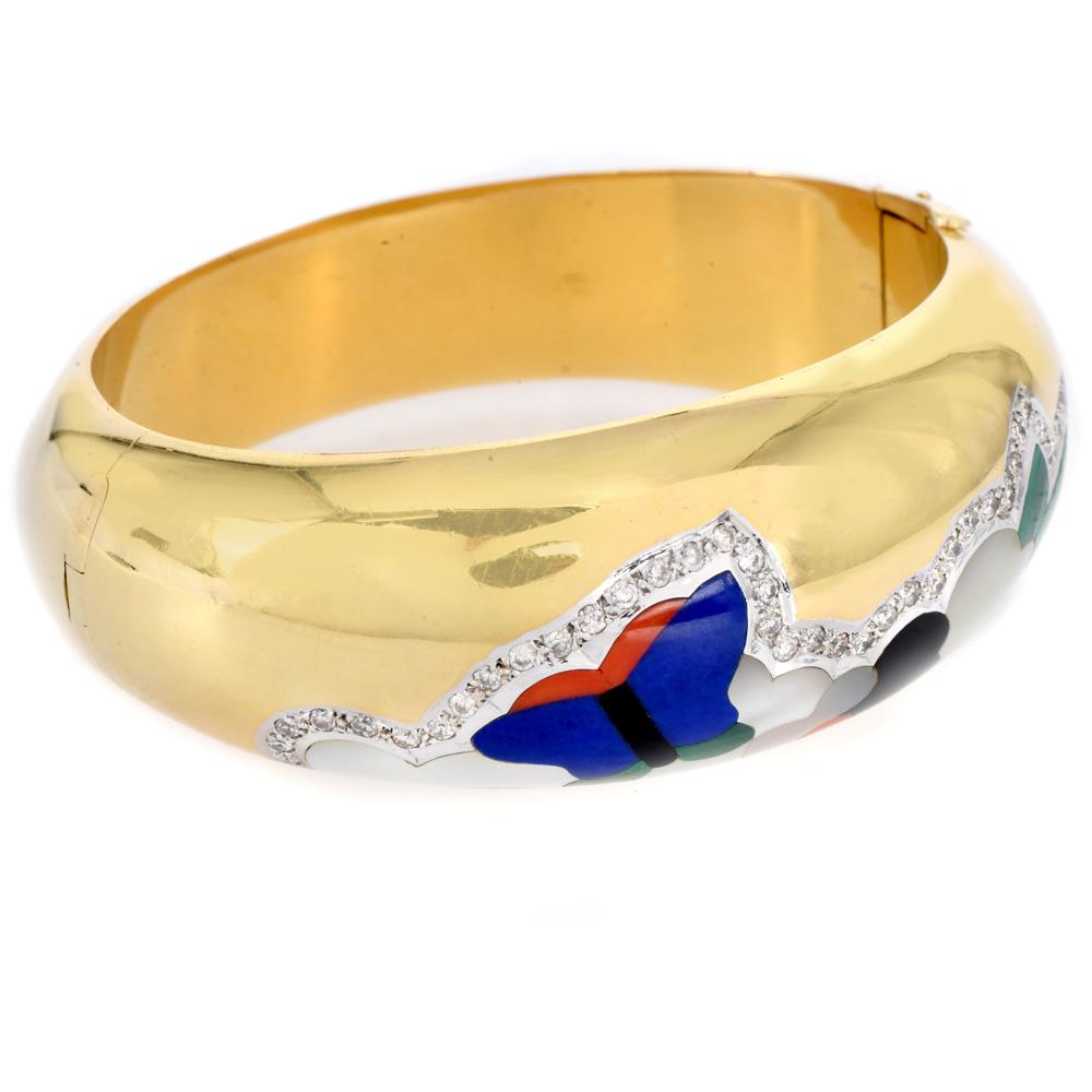 Moderno Bracciale a bracciale a cupola larga con intarsio in oro 14K con diamante in vendita