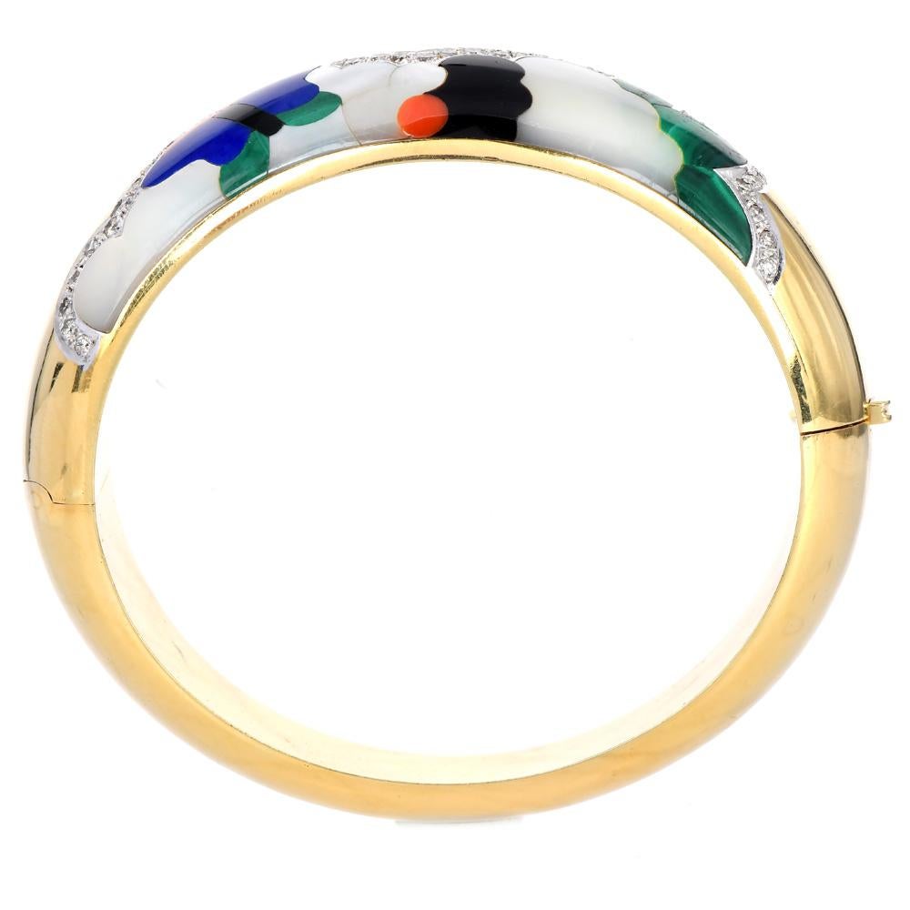 Taglio misto Bracciale a bracciale a cupola larga con intarsio in oro 14K con diamante in vendita