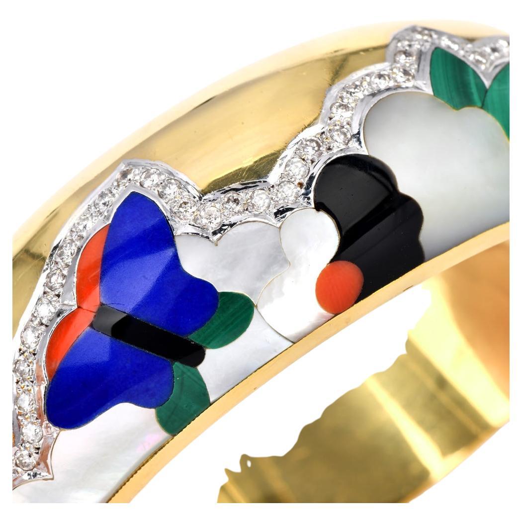 Bracciale a bracciale a cupola larga con intarsio in oro 14K con diamante in vendita