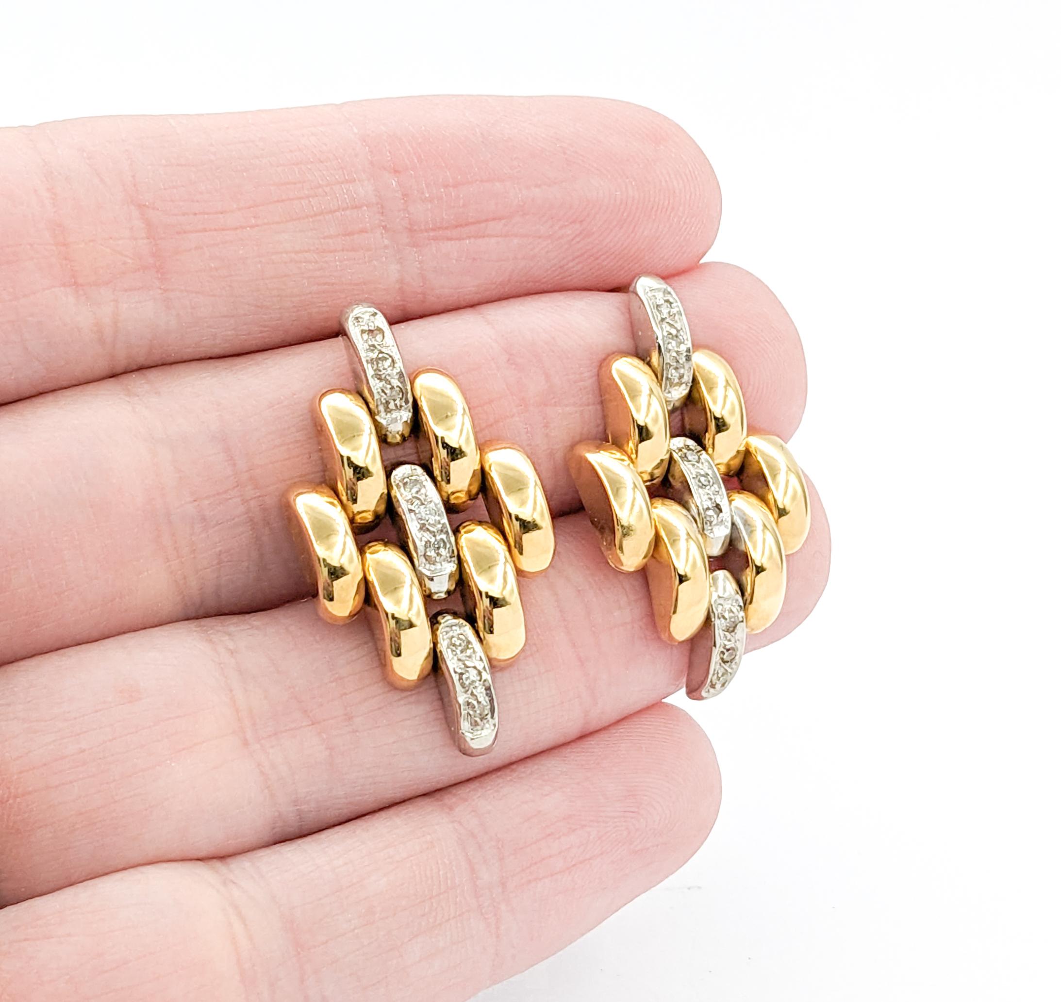 Diamond & 14K Gold Panther Link Earrings zin TZwo-Tone Gold For Sale 2