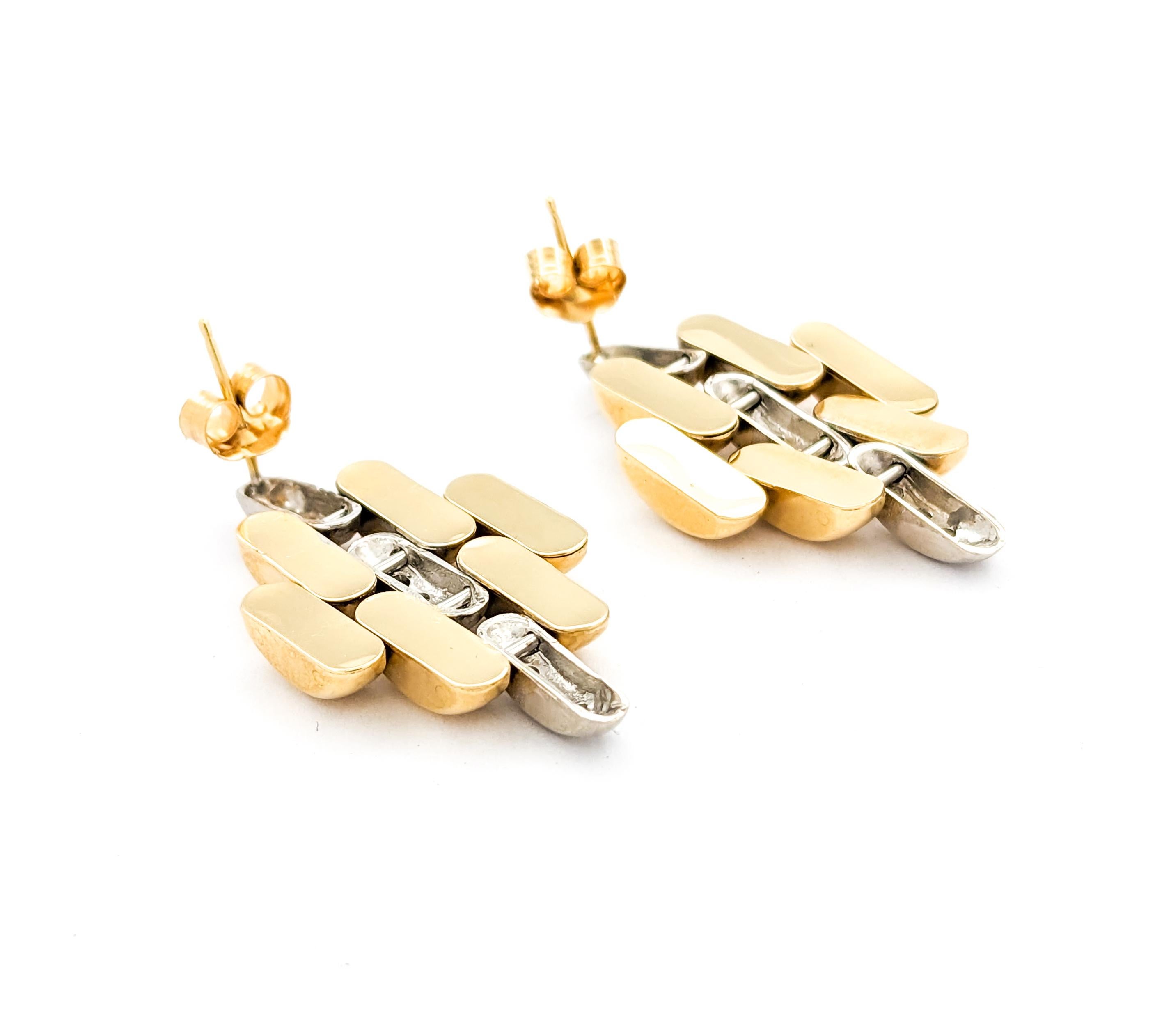 Diamond & 14K Gold Panther Link Earrings zin TZwo-Tone Gold For Sale 3