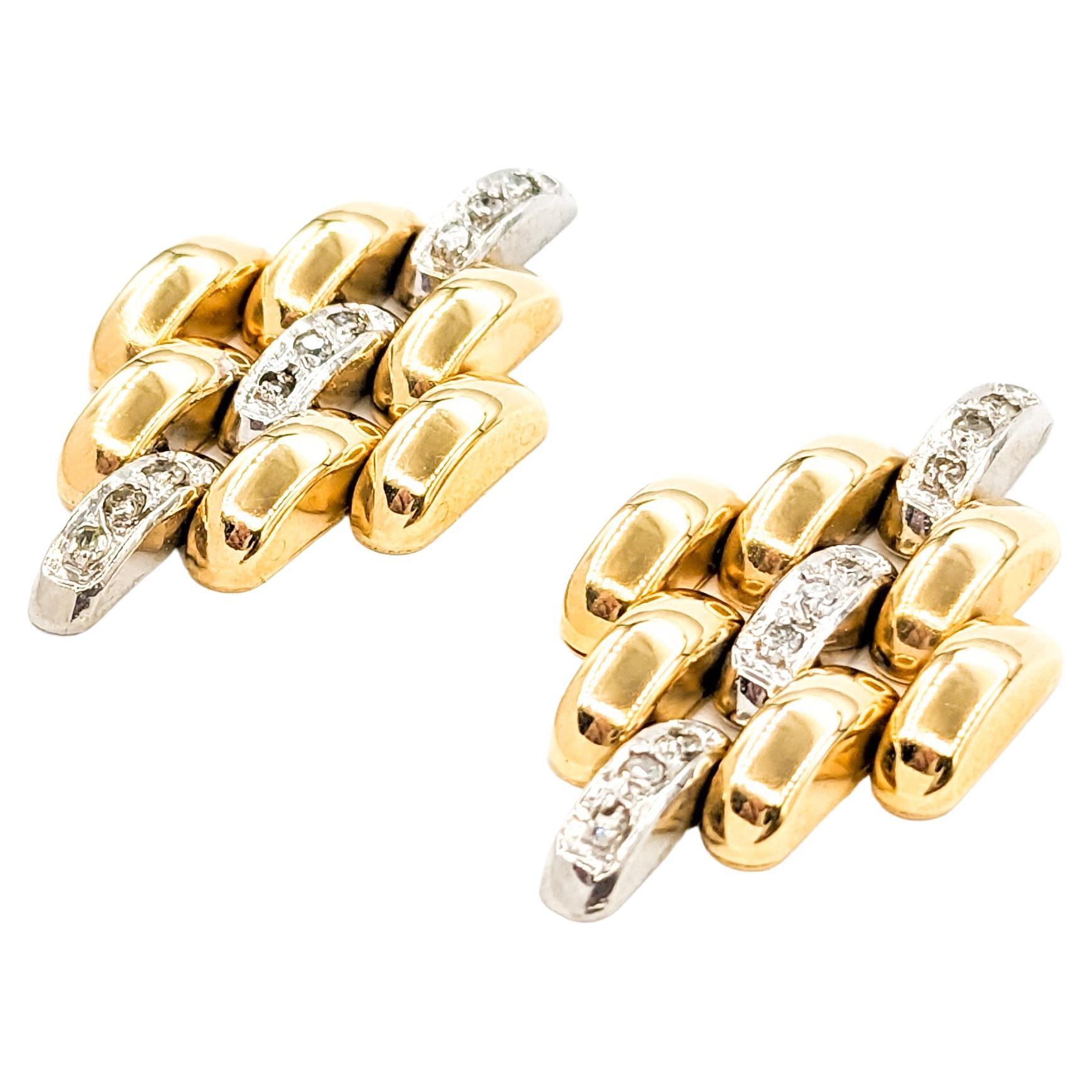 Diamond & 14K Gold Panther Link Earrings zin TZwo-Tone Gold For Sale