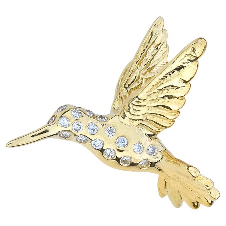 Diamond 14K Hummingbird Pendant For Sale