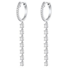 Diamond 14K (or 18k upon request) White Gold Huggie Chain Drop Earrings