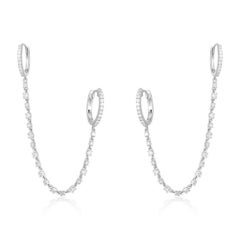 Diamond 14K (or 18k upon request) Yellow Gold Double Chain Link Hoop Earrings