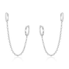 Diamond 14K (or 18k upon request) Yellow Gold Double Chain Link Hoop Earrings