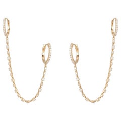 Pendientes de aro con doble cadena de eslabones de oro amarillo de 14 quilates (o 18 quilates bajo pedido) con diamantes