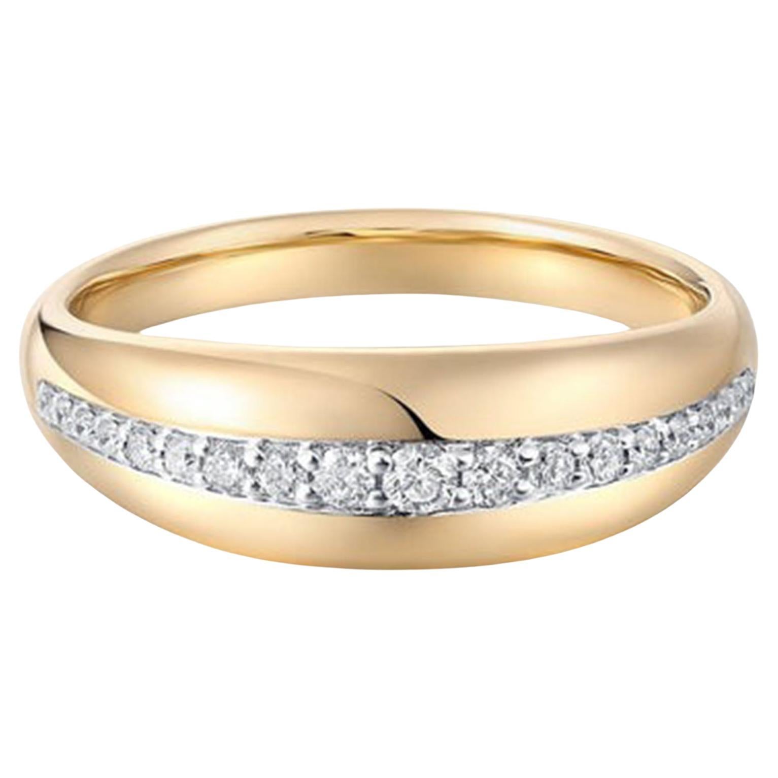 Bague en or jaune 14K (ou 18k sur demande) avec diamant et anneau en forme de vague