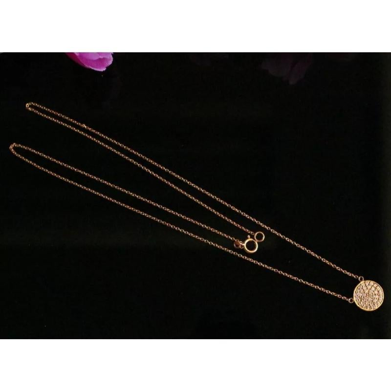 Round Cut Diamond Round Disc Pendant Necklace in 14k Solid Gold For Sale