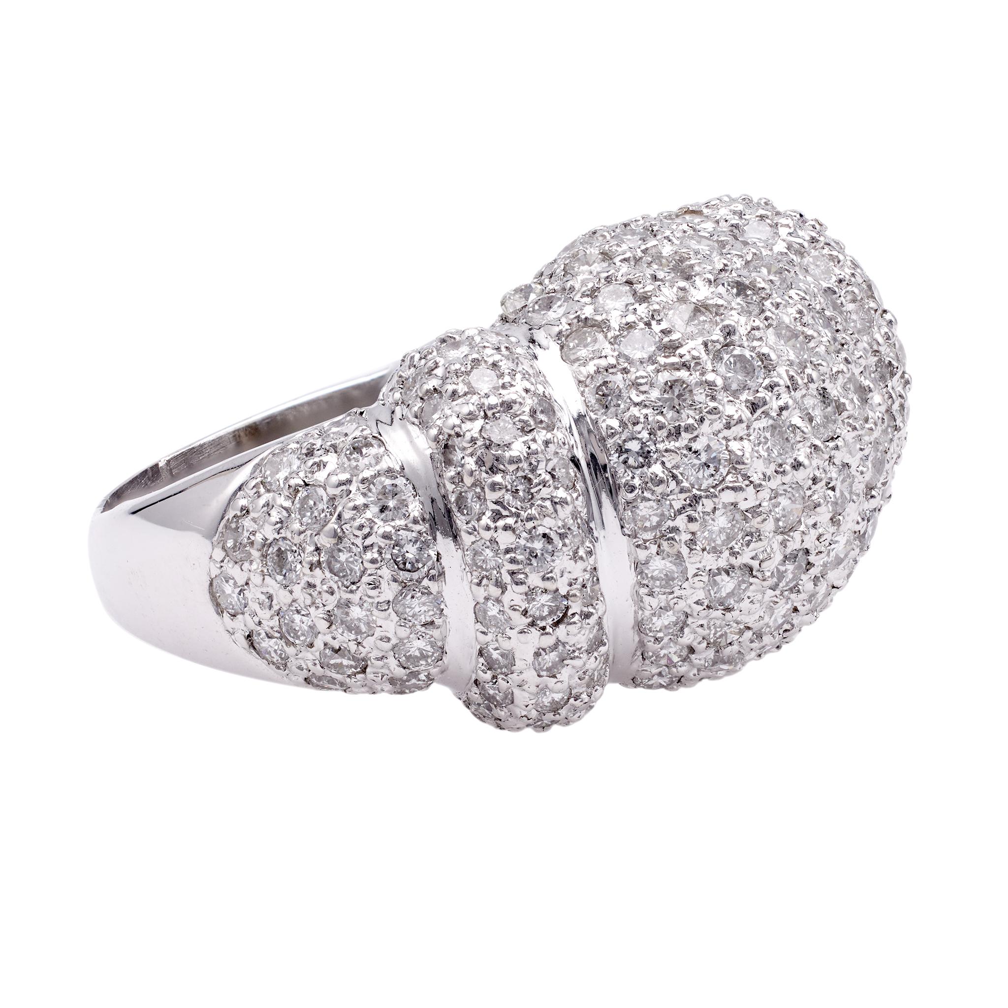 Women's or Men's Diamond 14k White Gold Dome Ring For Sale