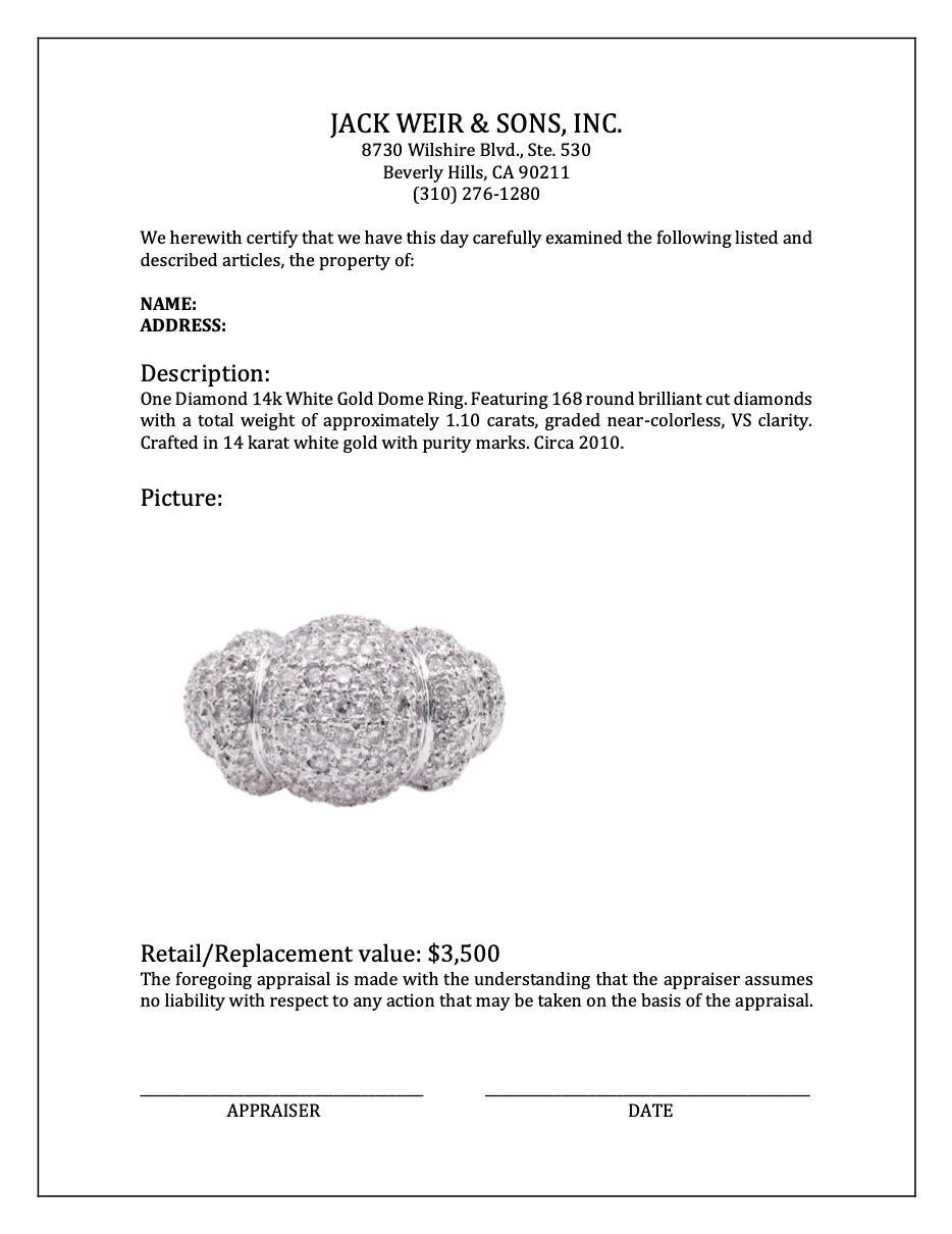 Diamond 14k White Gold Dome Ring For Sale 2
