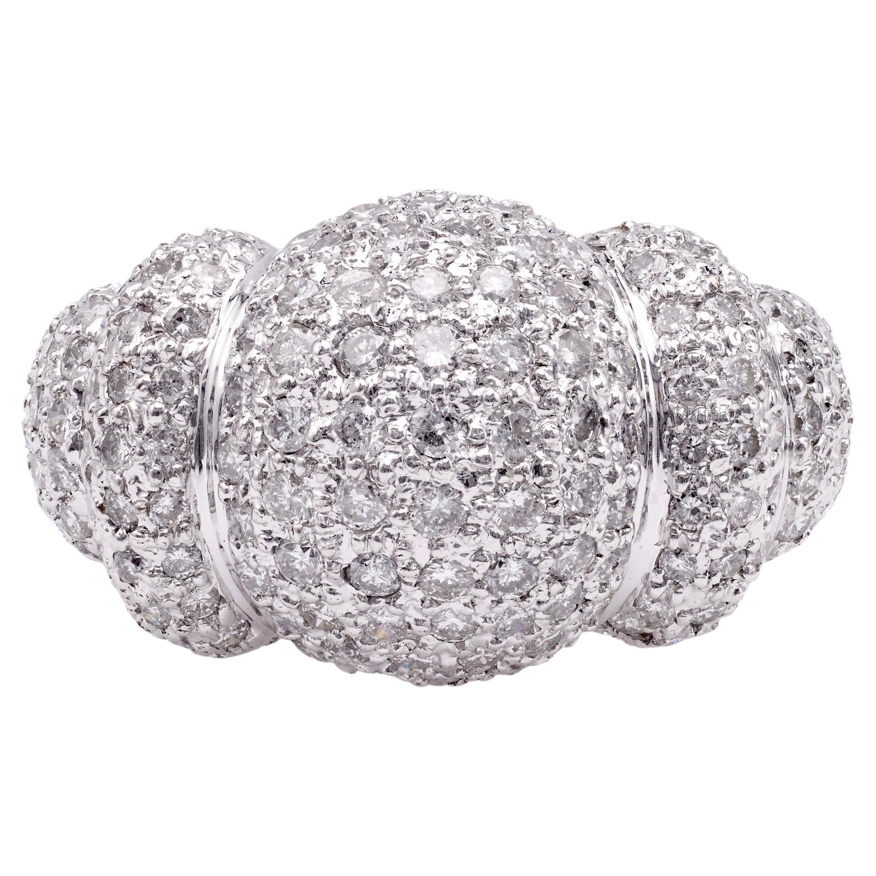 Diamond 14k White Gold Dome Ring For Sale