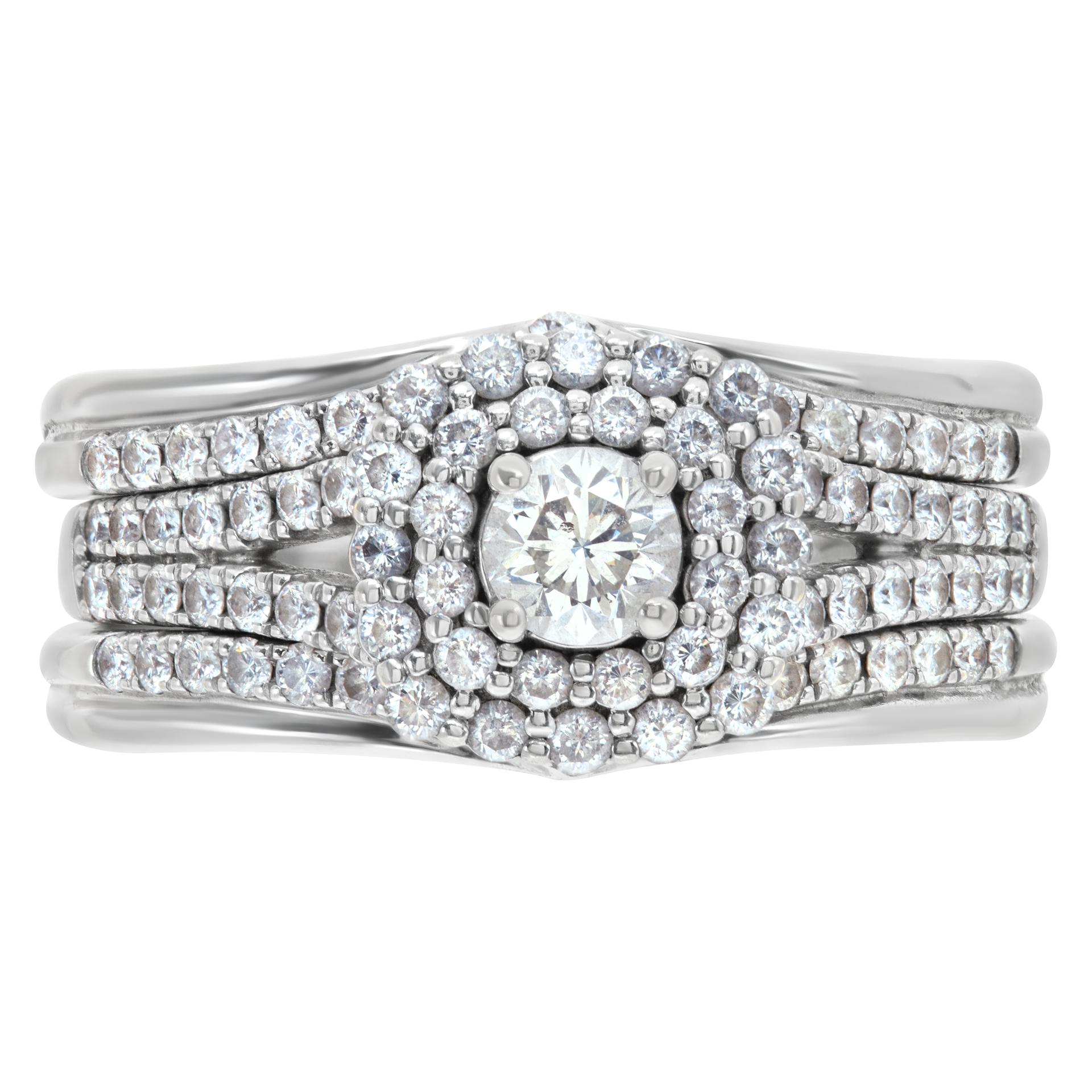 Verlobungsring aus 14 Karat Weißgold mit abnehmbarem Ehering mit Diamanten im Zustand „Hervorragend“ im Angebot in Surfside, FL