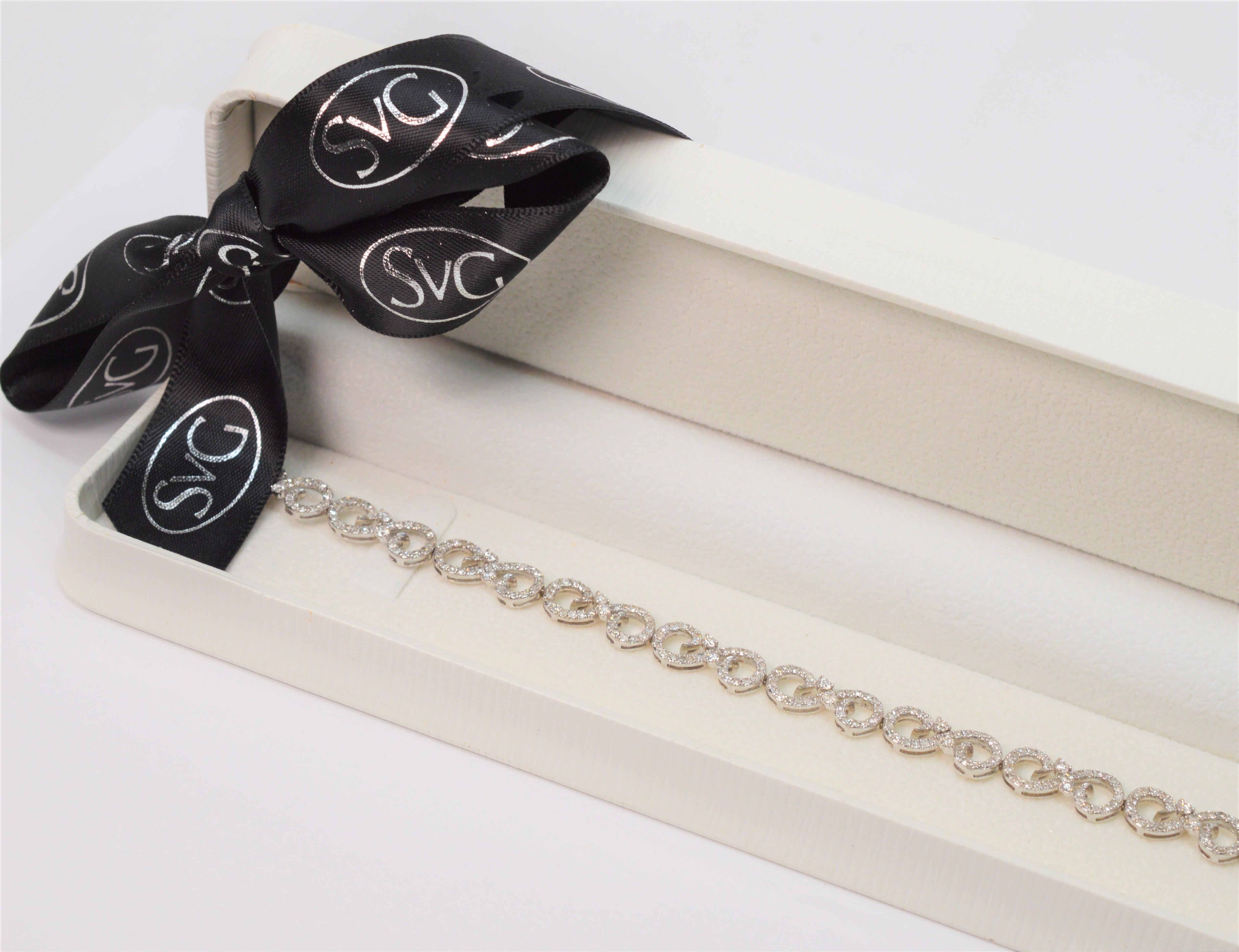 Diamond 14K White Gold Fancy Swirl Link Bracelet For Sale 4