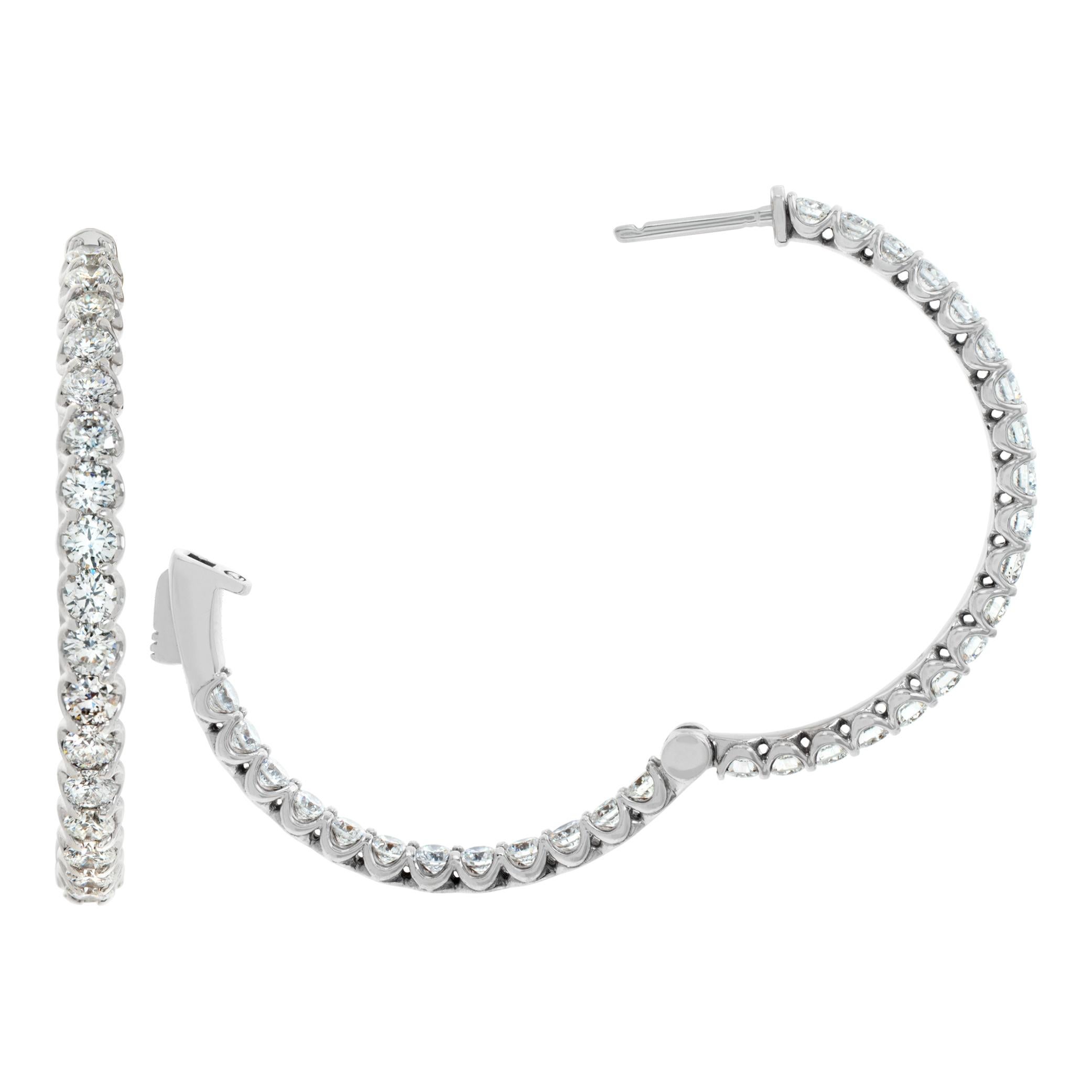 Women's Diamond 14k white gold hoops For Sale