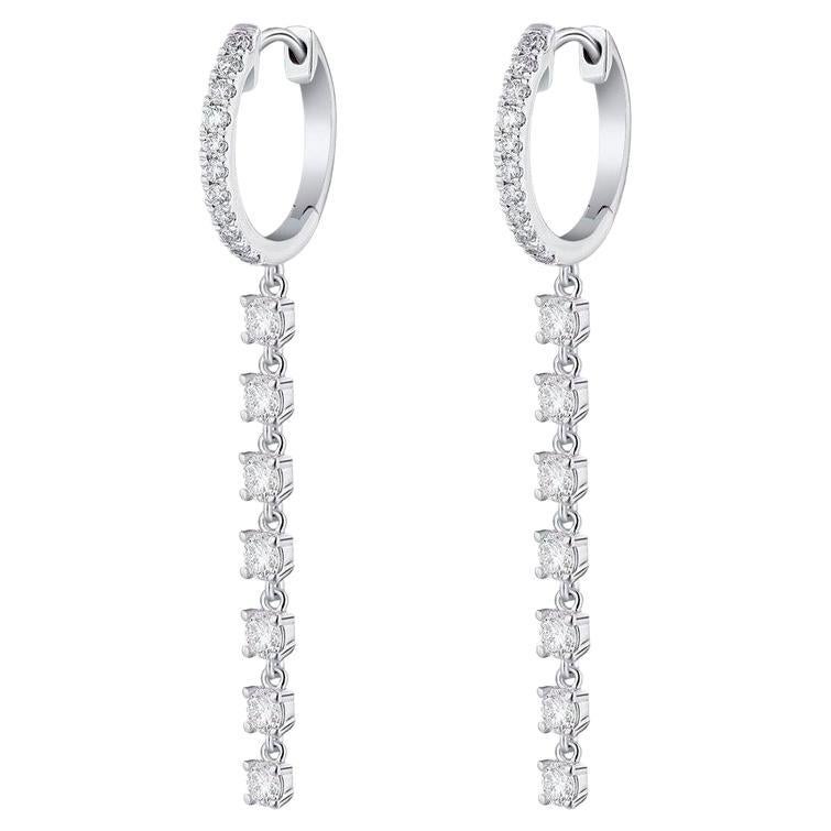 Diamond 14K White Gold Huggie Chain Drop Earrings
