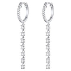 Diamond 14K White Gold Huggie Chain Drop Earrings