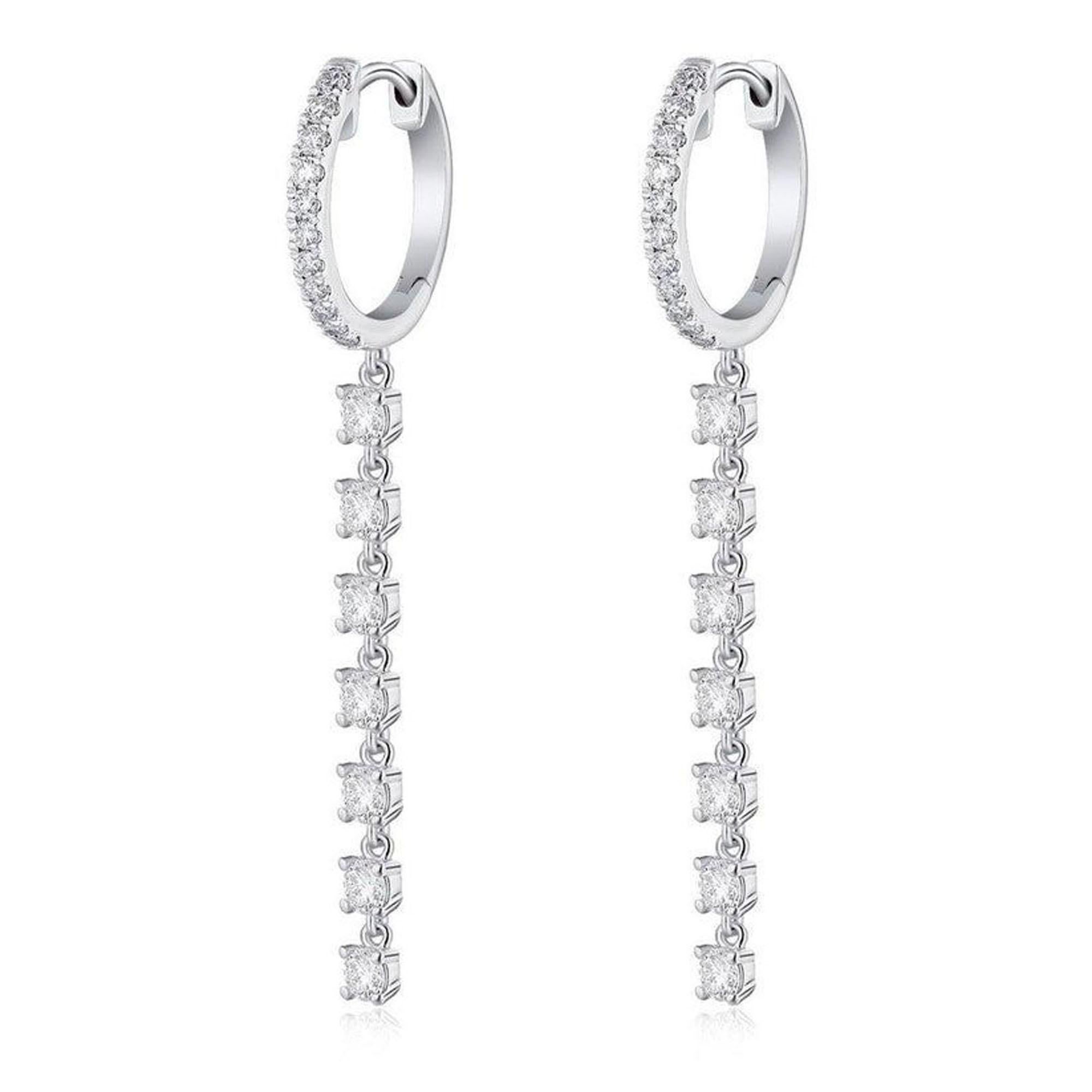 Orecchini a goccia a catena Huggie in oro bianco 14K con diamante