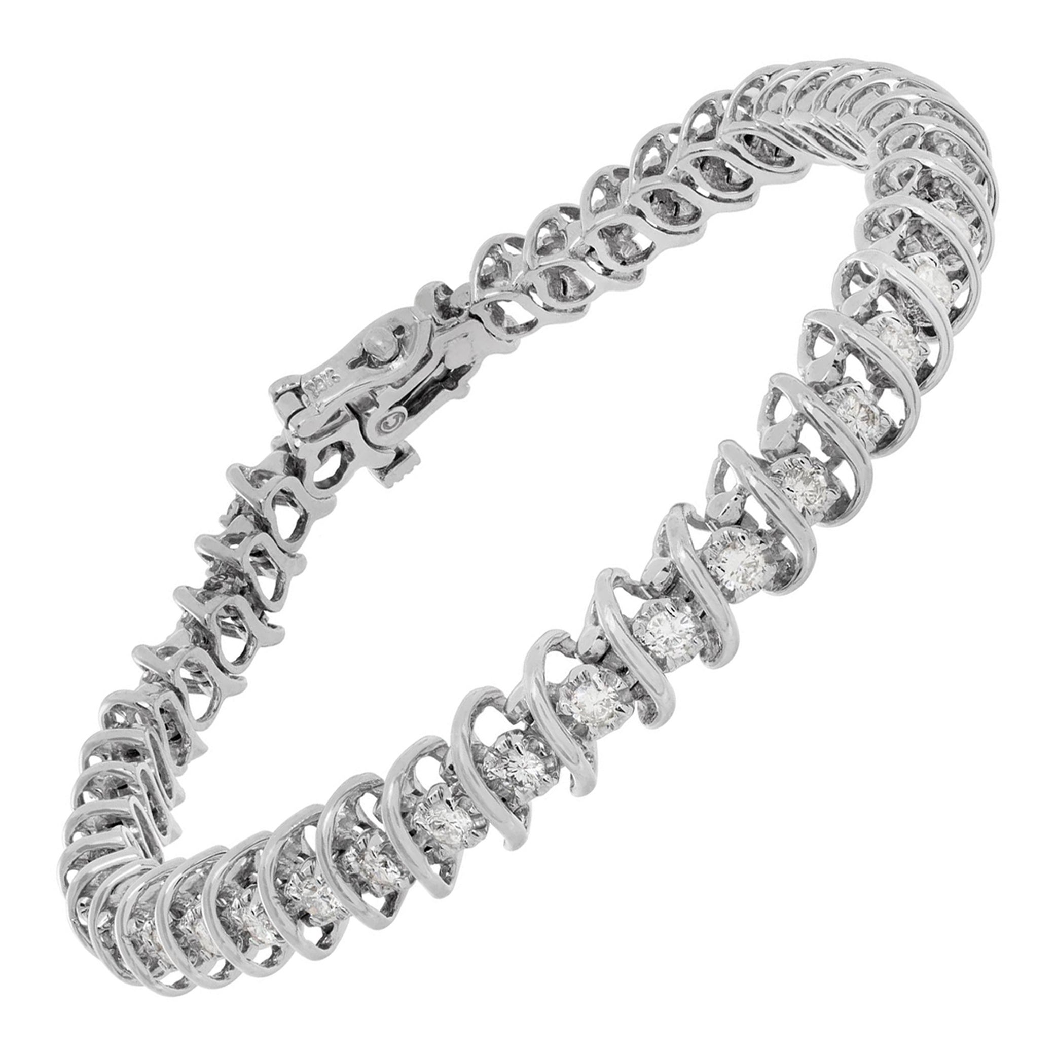 Pulsera línea diamante oro blanco 14k