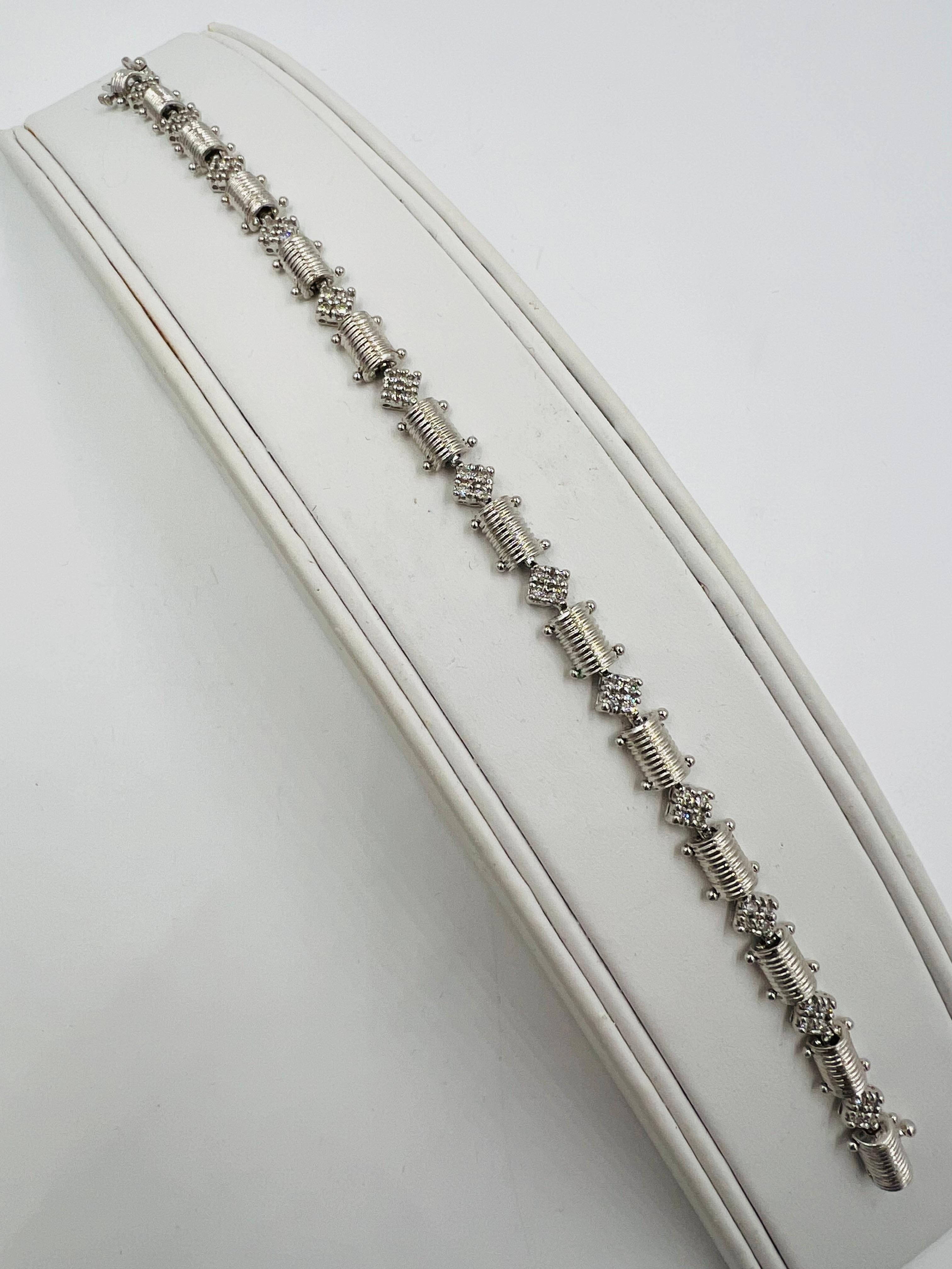 Women's or Men's Diamond 14k White Gold Link Bracelet 7.25