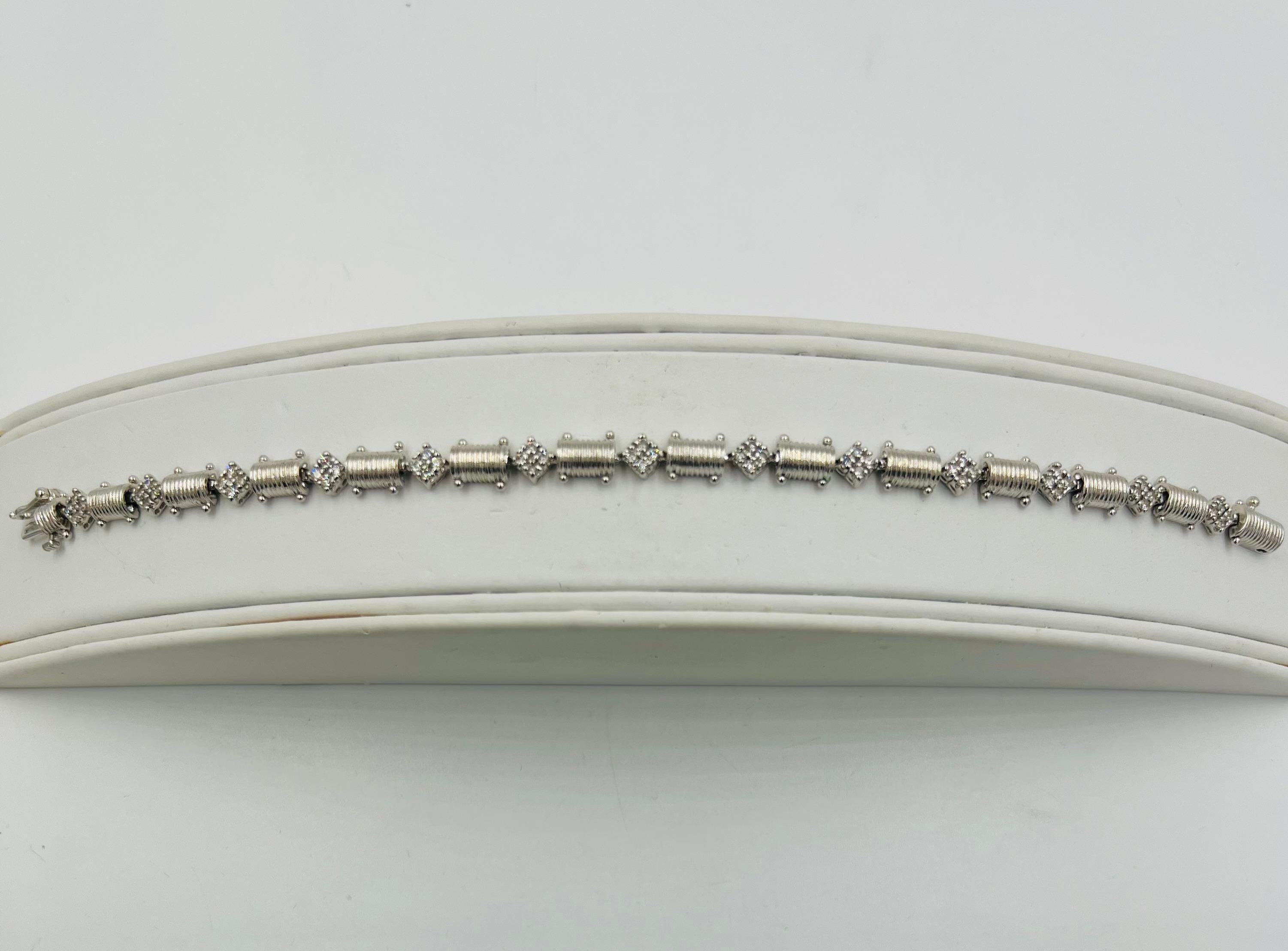 Diamond 14k White Gold Link Bracelet 7.25