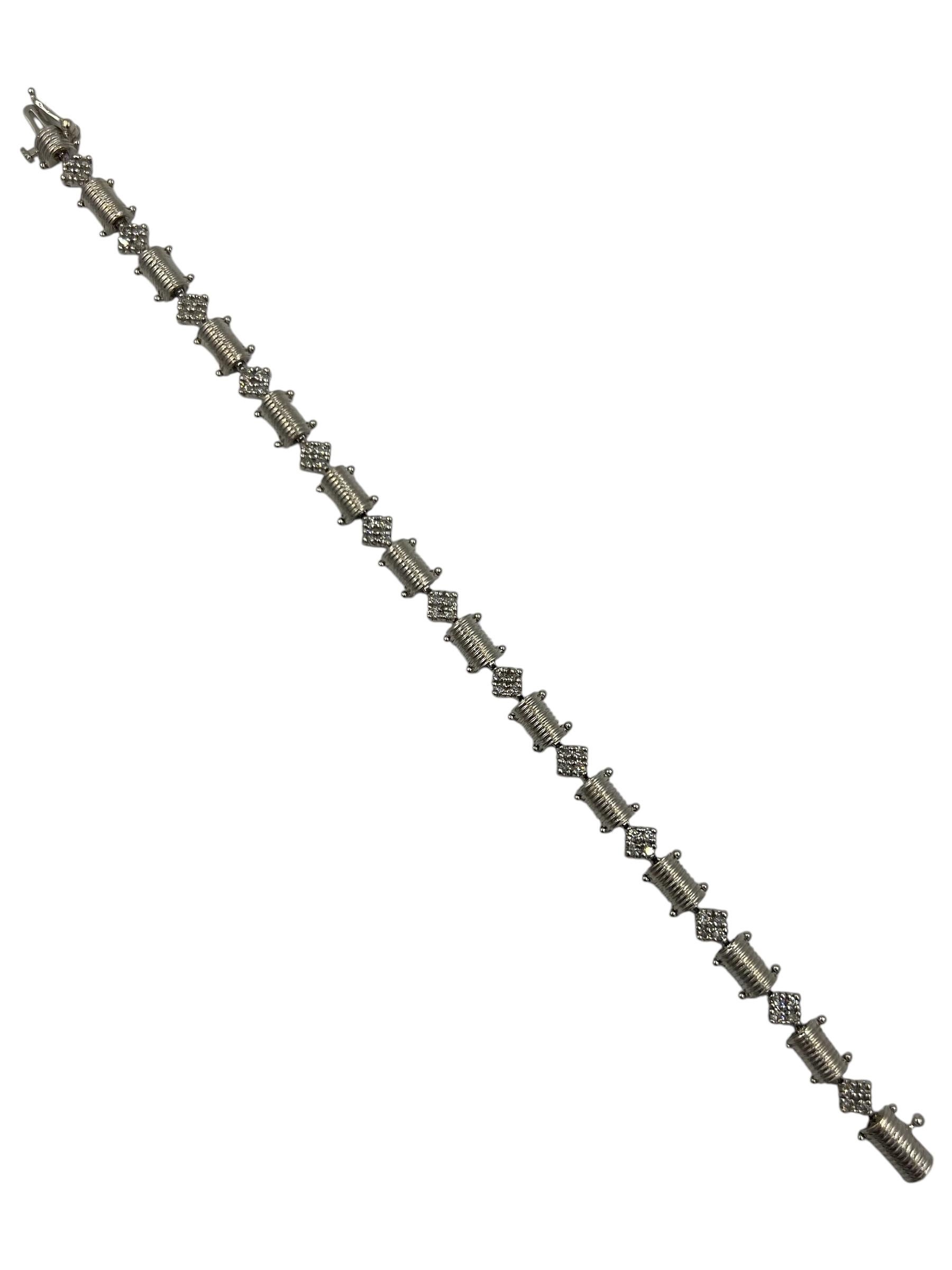 Diamond 14k White Gold Link Bracelet 7.25