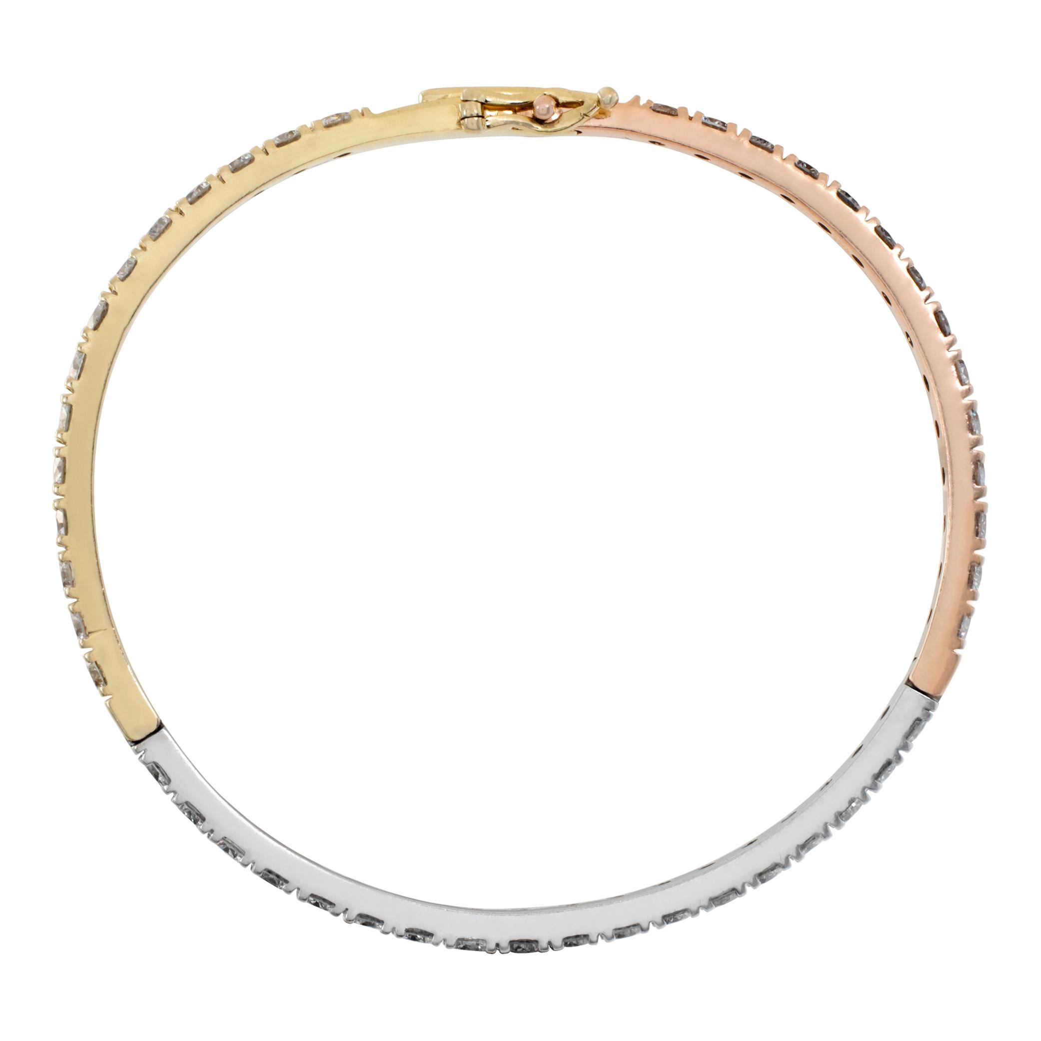 Diamond 14k white, rose and yellow gold bangle / bracelet In Excellent Condition For Sale In Surfside, FL