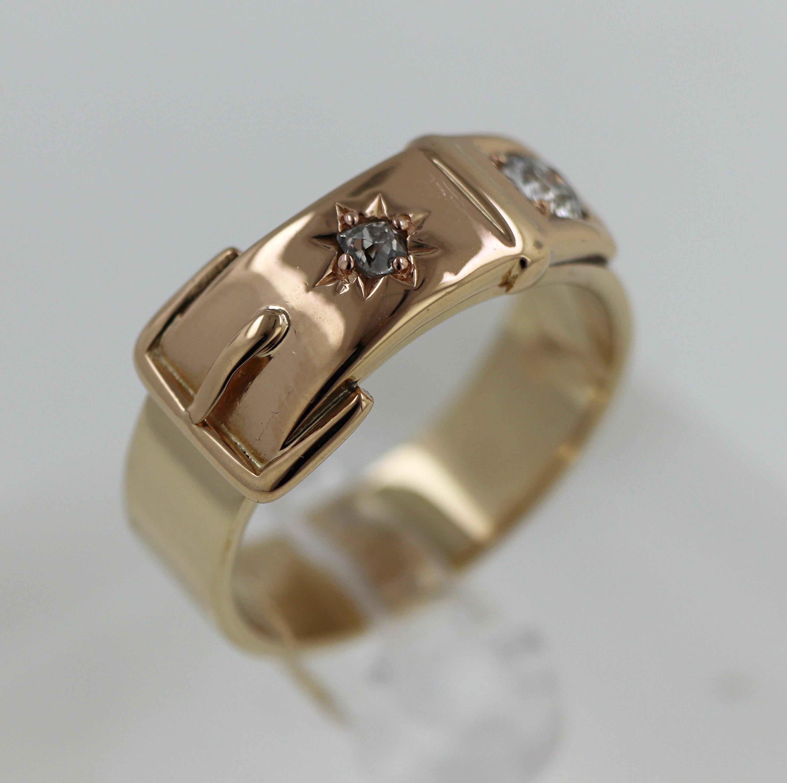 Diamond, 14k Yellow Gold Buckle Ring For Sale 5