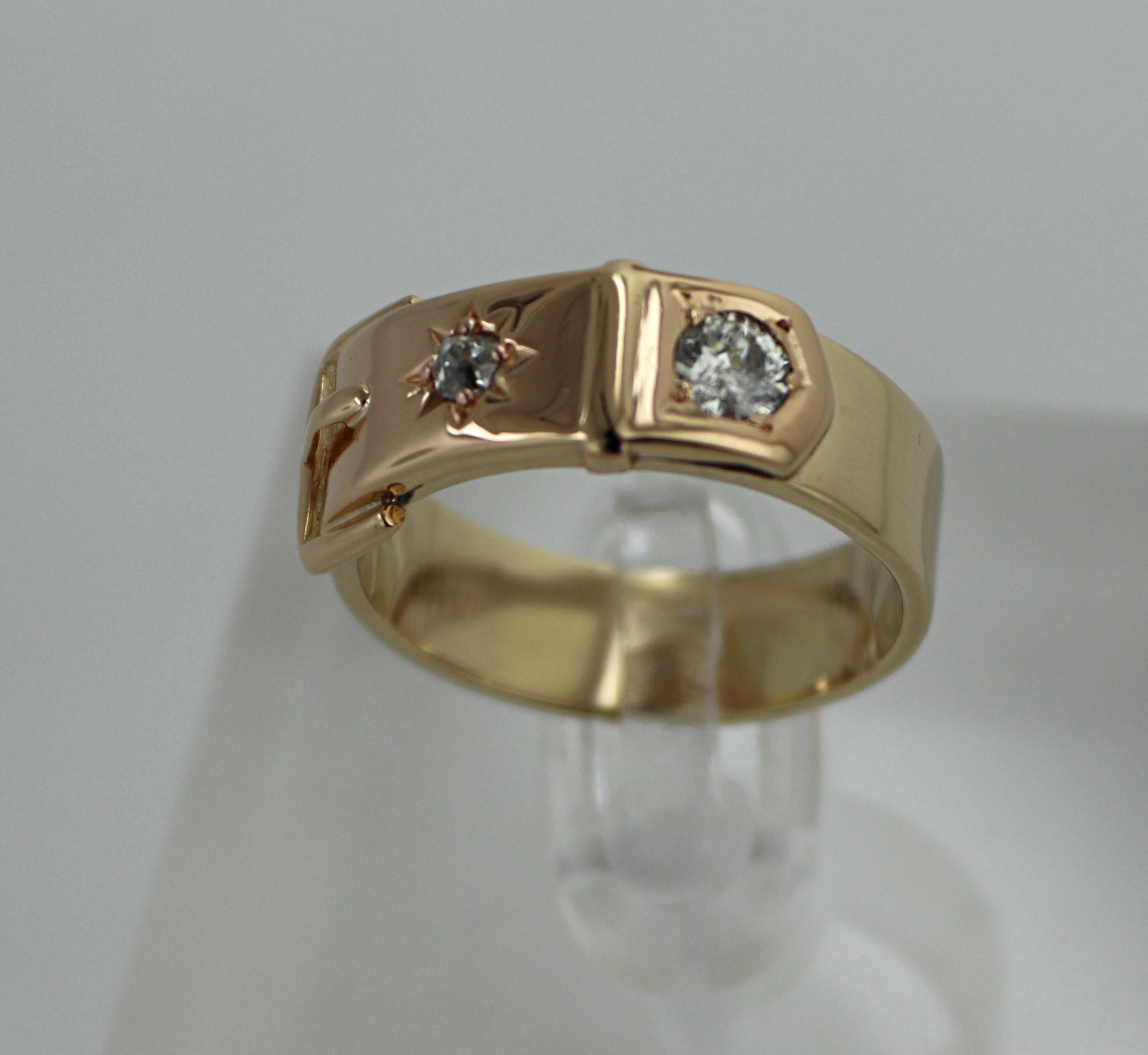 Diamond, 14k Yellow Gold Buckle Ring For Sale 8