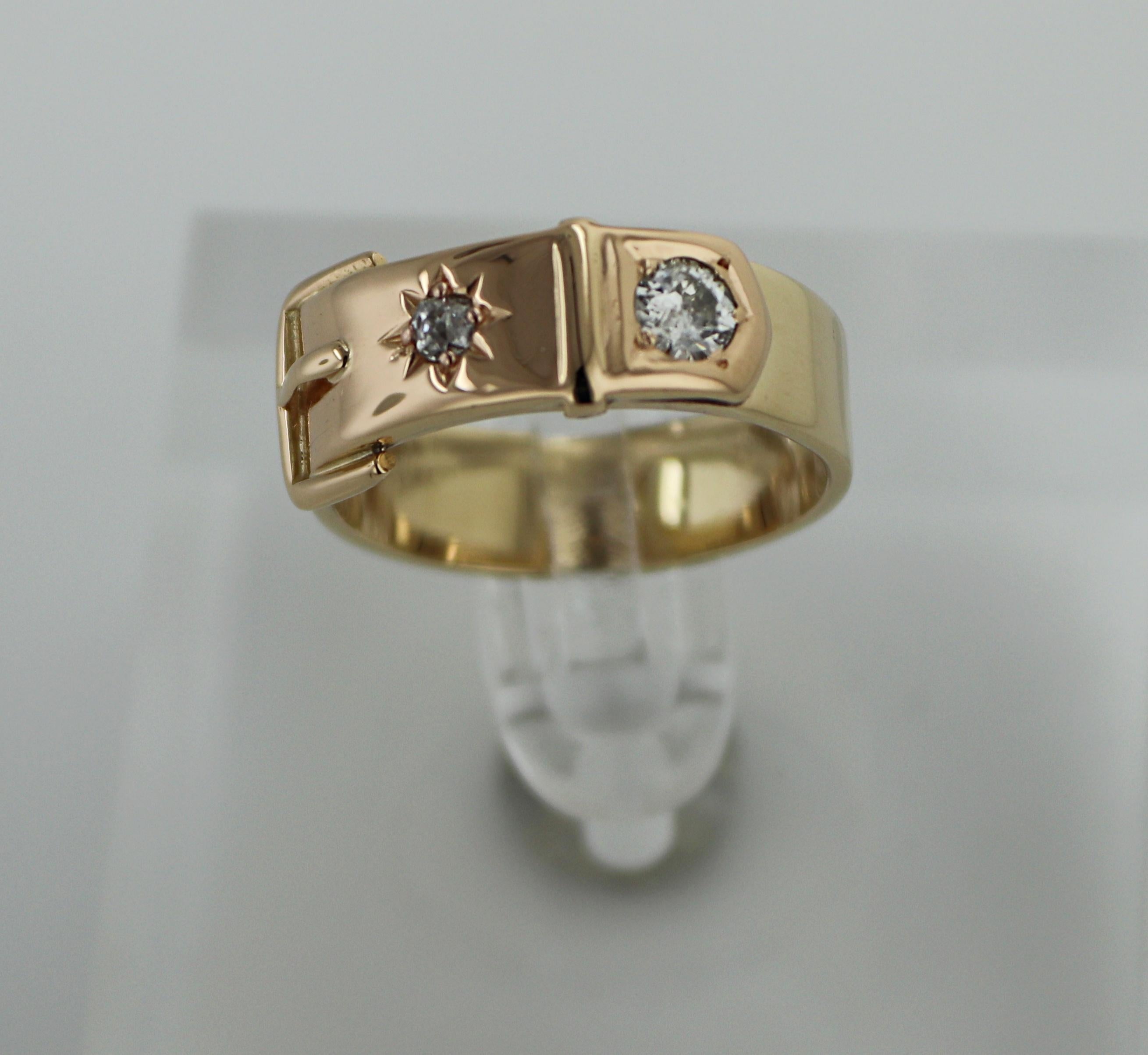 Diamond, 14k Yellow Gold Buckle Ring For Sale 9