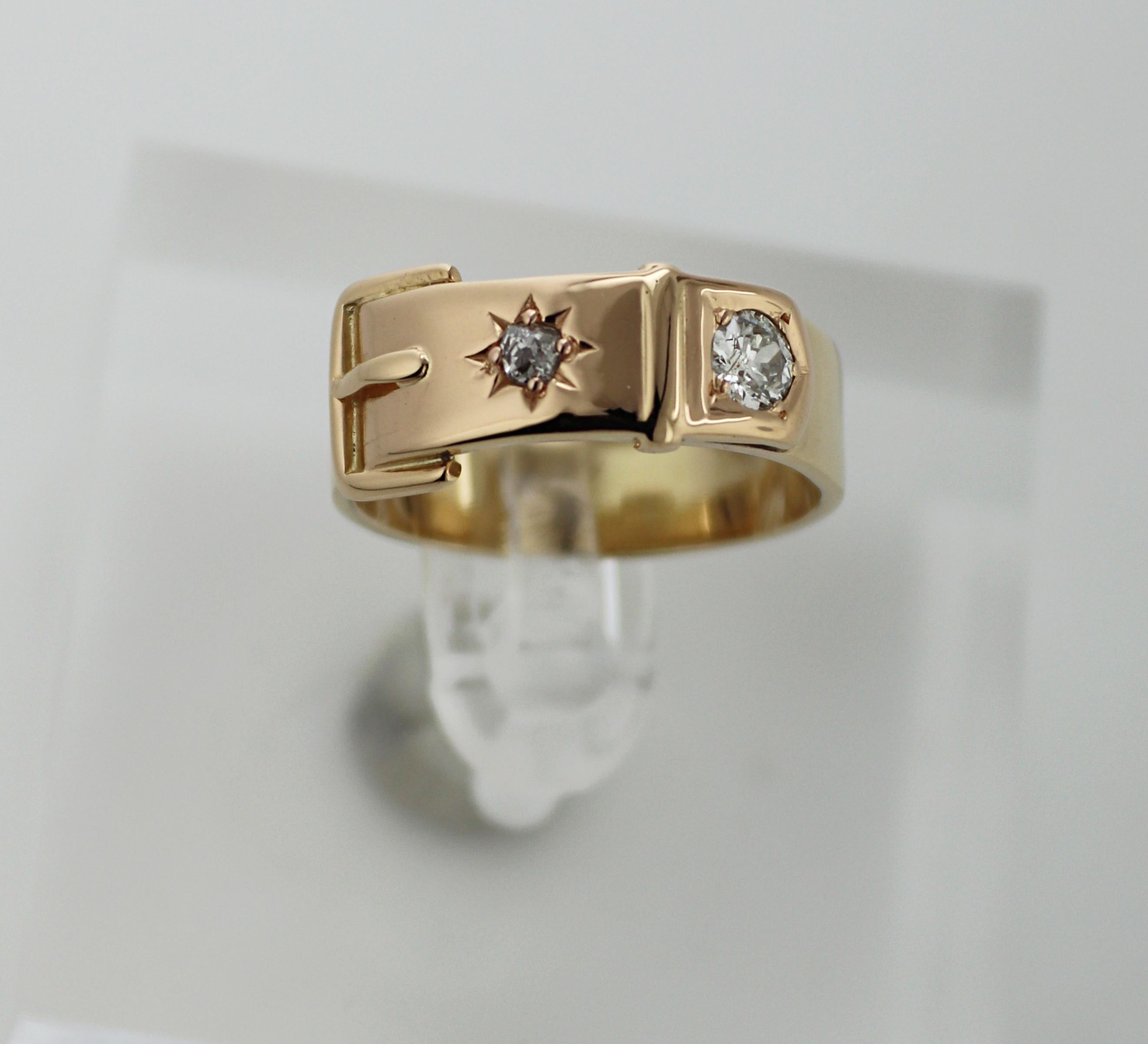 Diamond, 14k Yellow Gold Buckle Ring For Sale 10