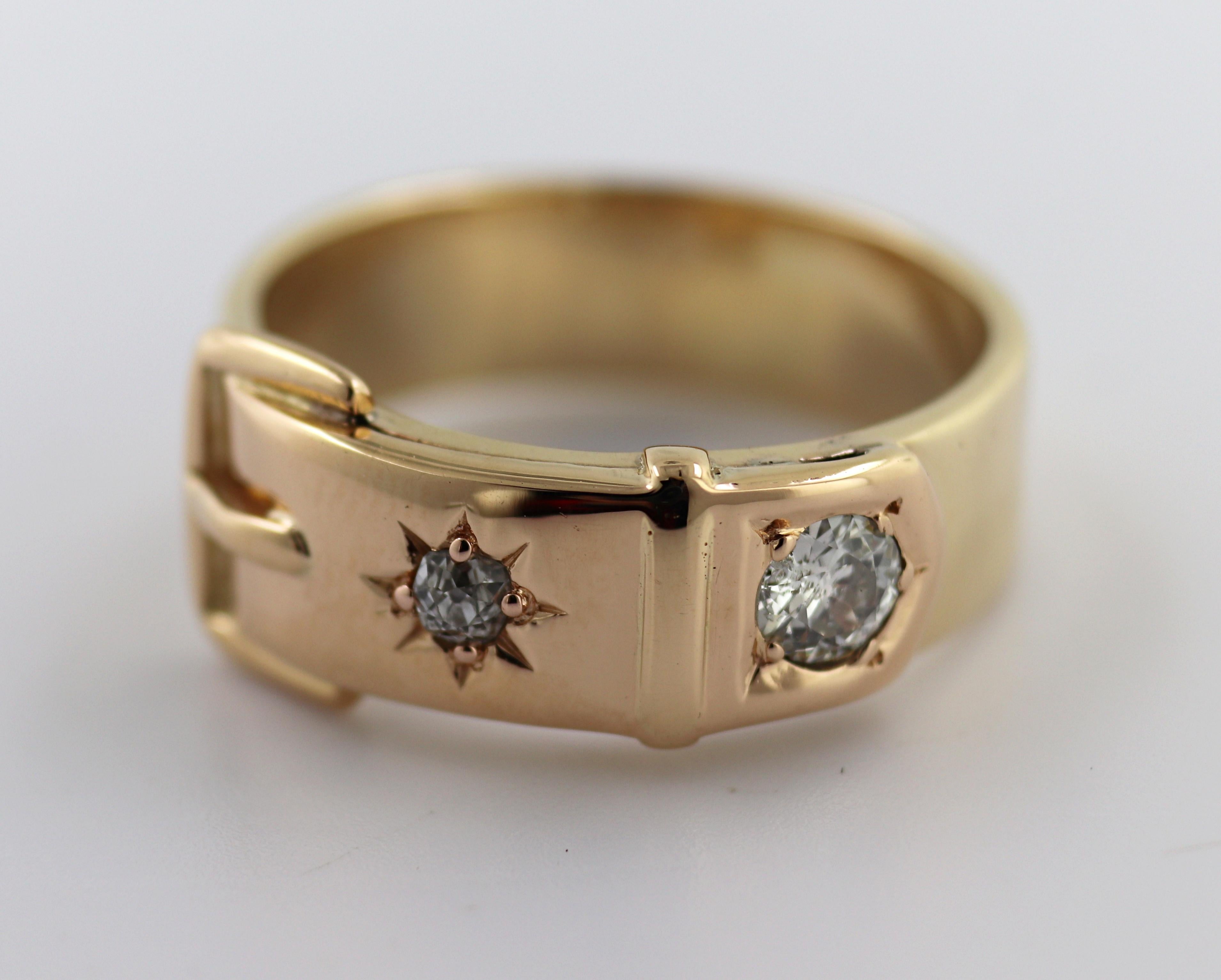 Mixed Cut Diamond, 14k Yellow Gold Buckle Ring For Sale
