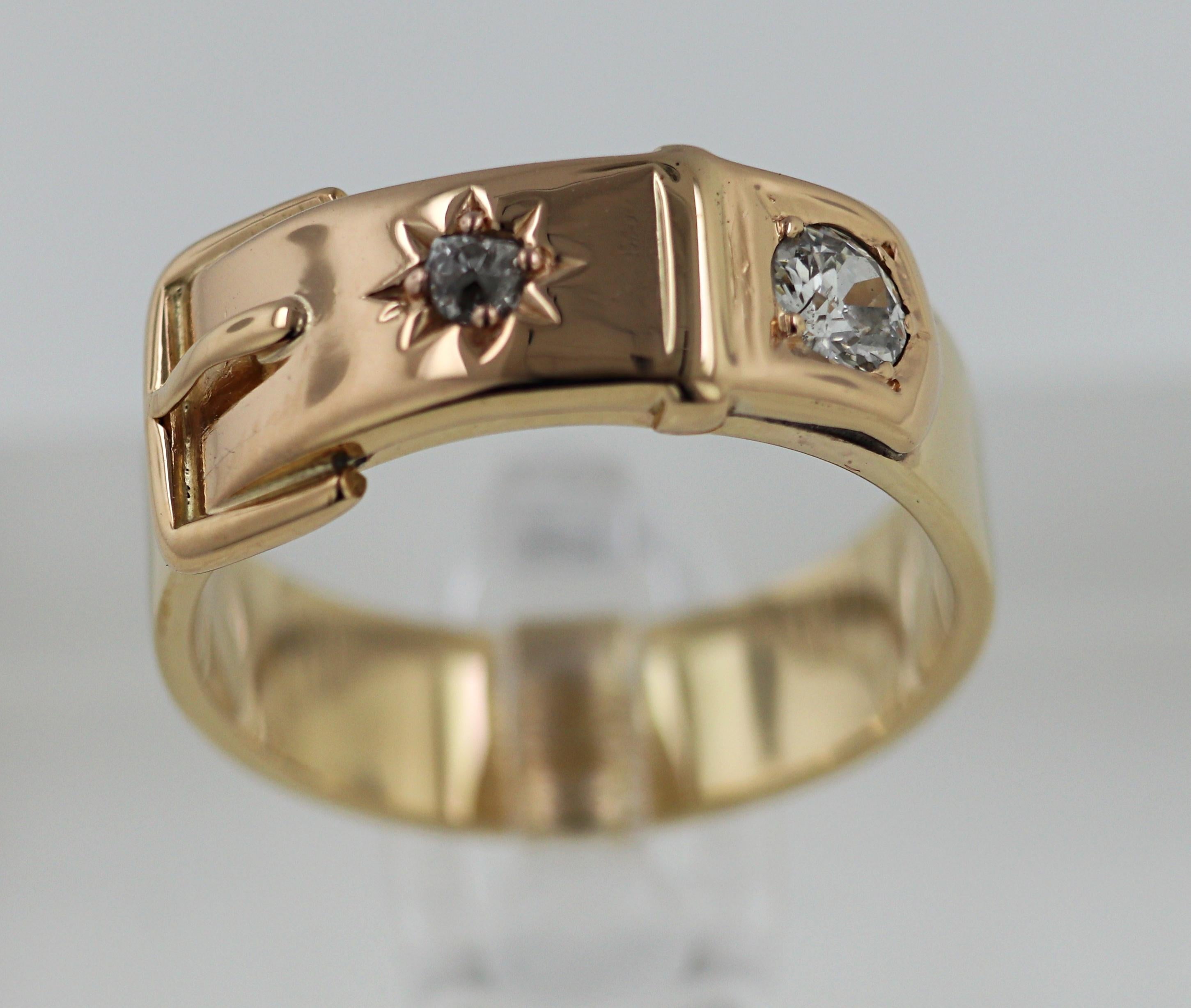 Diamond, 14k Yellow Gold Buckle Ring For Sale 2