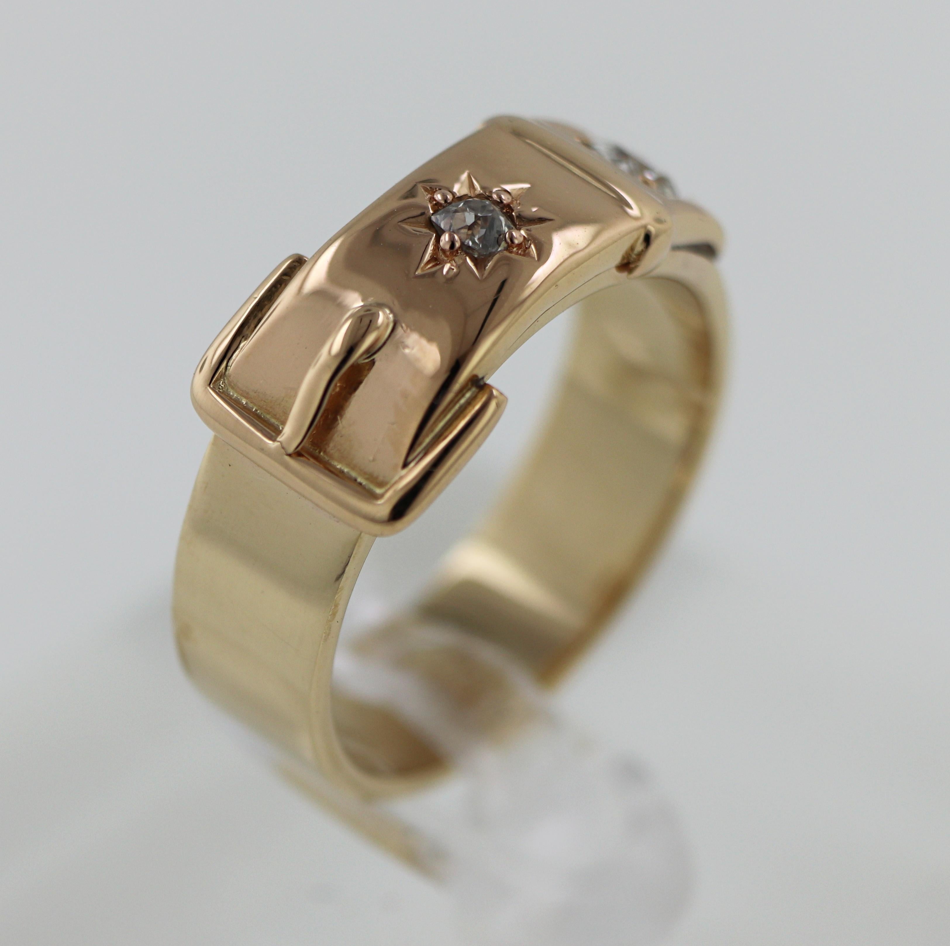 Diamond, 14k Yellow Gold Buckle Ring For Sale 3