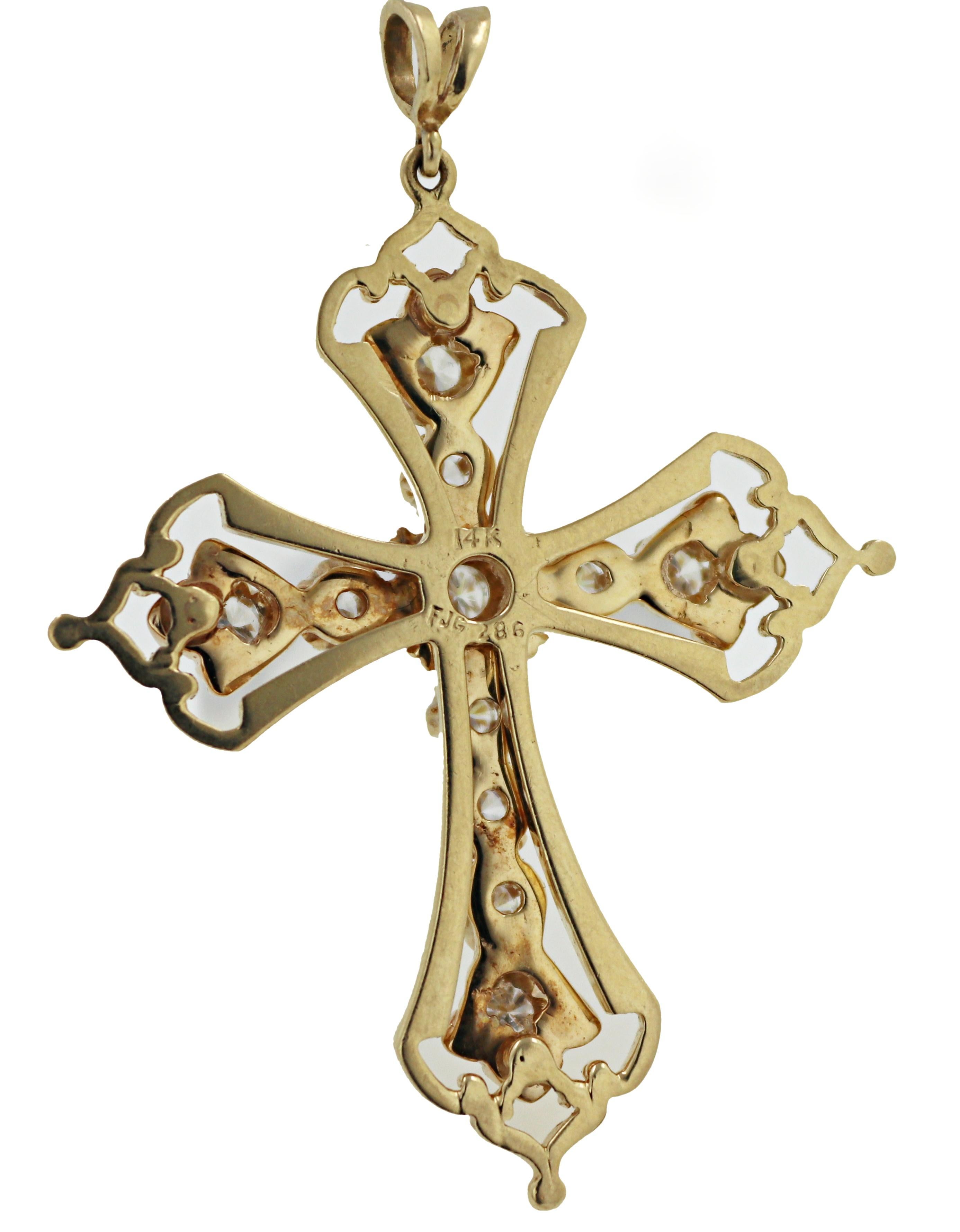 Diamond, 14K Yellow Gold Cross Pendant Artesano en venta