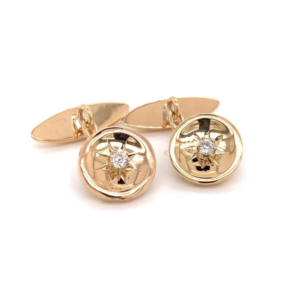 Gemelli in oro giallo 14k con diamante certificato in vendita 5