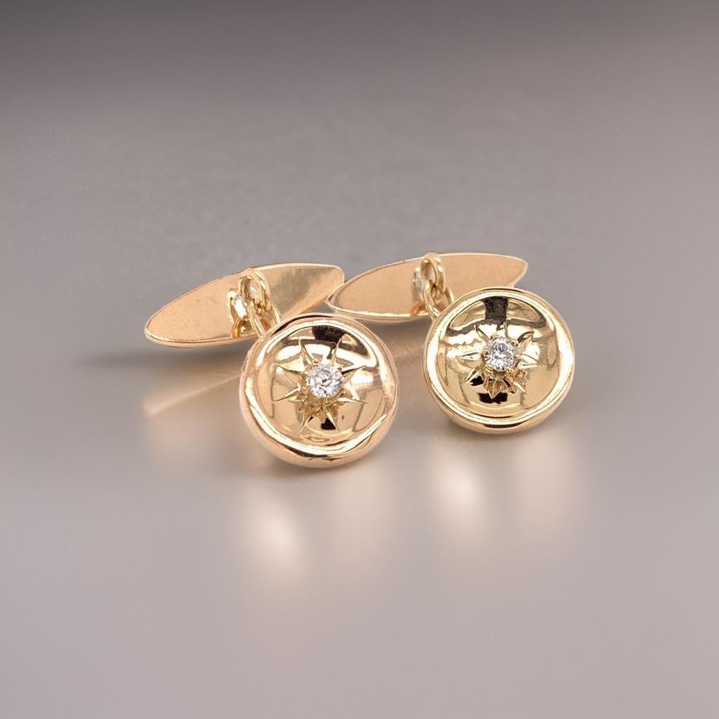 Taglio rotondo Gemelli in oro giallo 14k con diamante certificato in vendita
