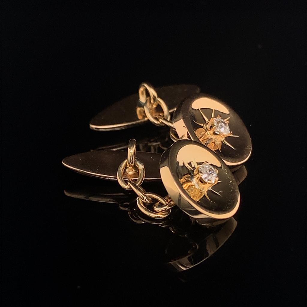 Diamond 14k Yellow Gold Cufflinks Certified In New Condition For Sale In Brooklyn, NY